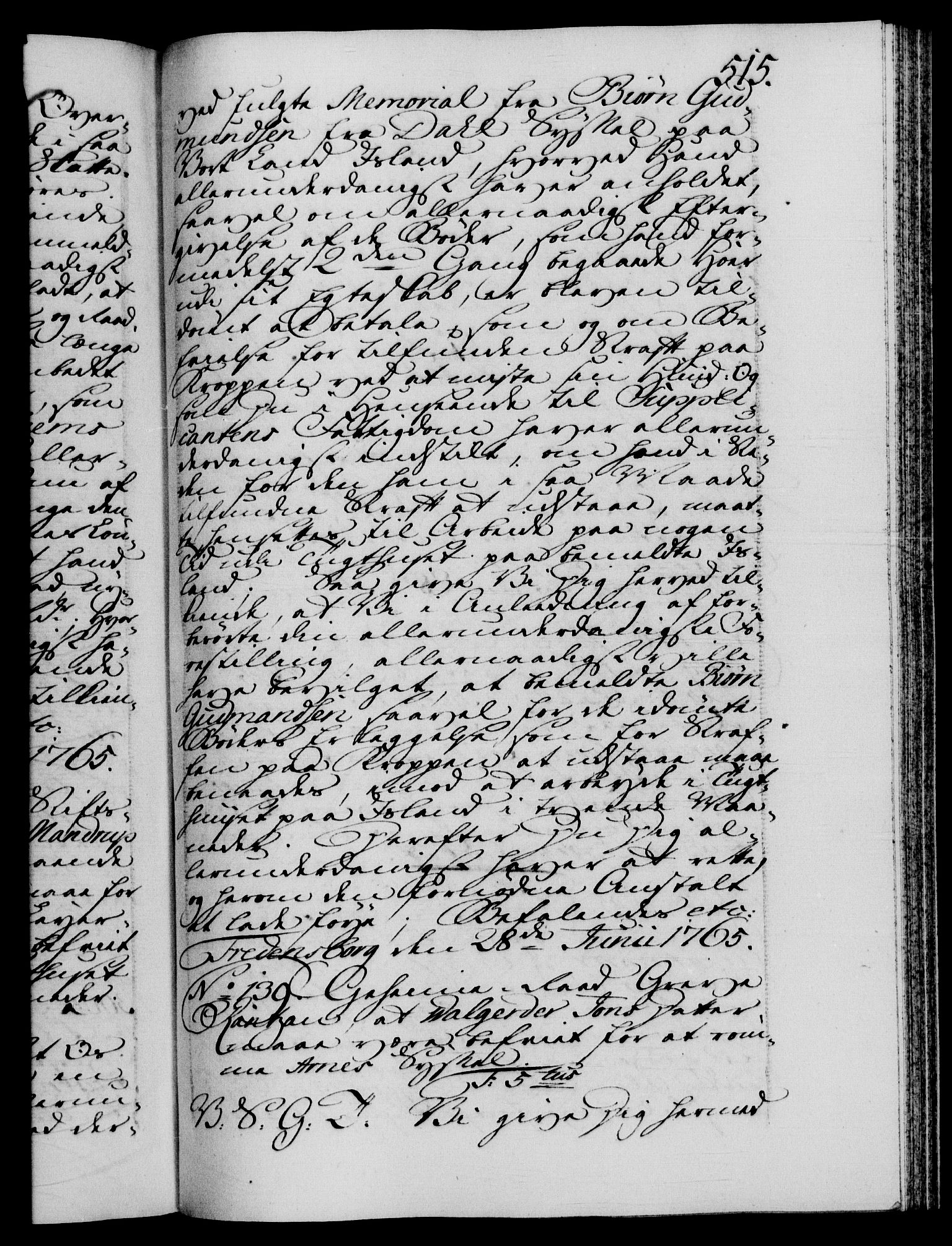 Danske Kanselli 1572-1799, AV/RA-EA-3023/F/Fc/Fca/Fcab/L0037: Norske tegnelser, 1762-1766, p. 515a