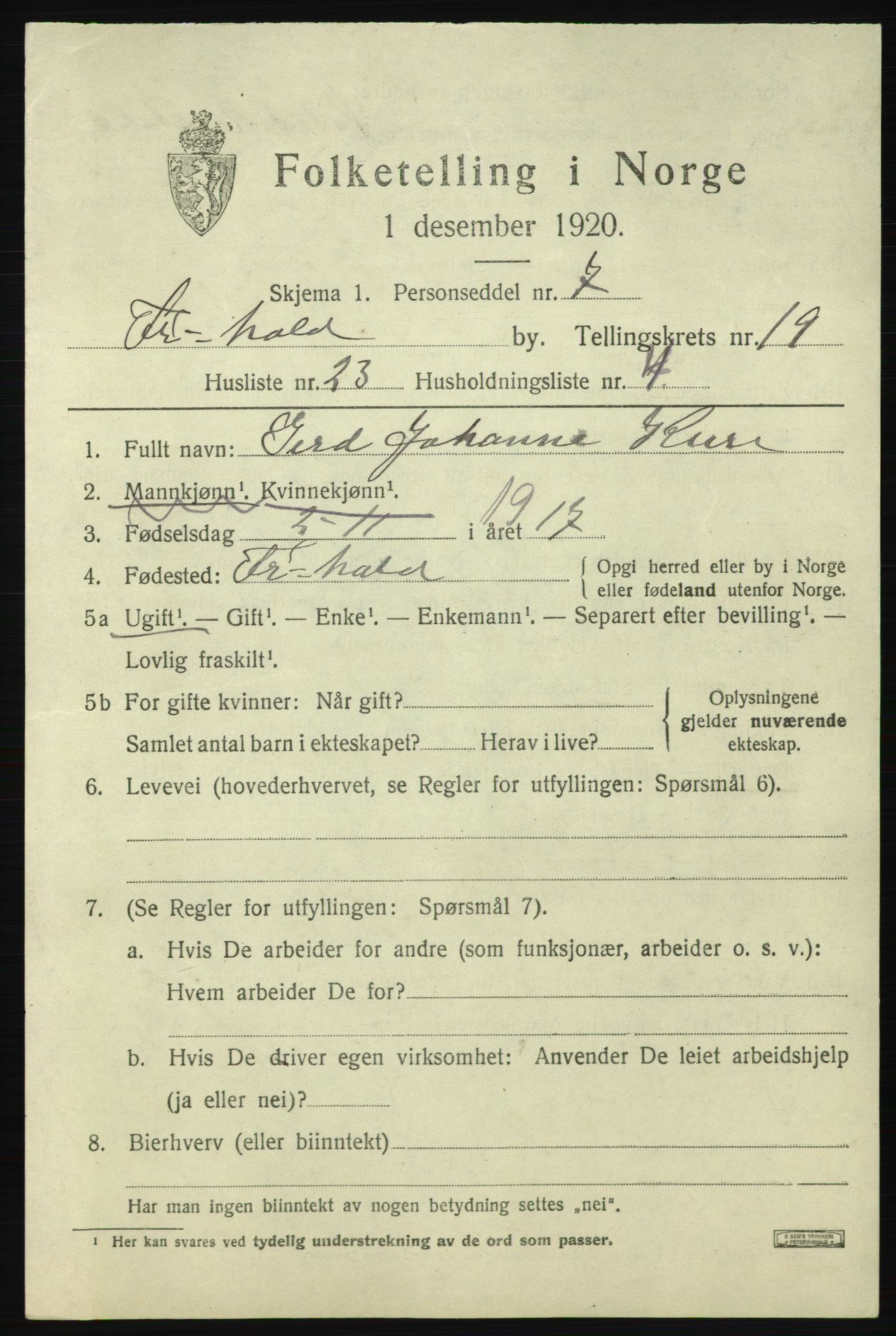 SAO, 1920 census for Fredrikshald, 1920, p. 28780