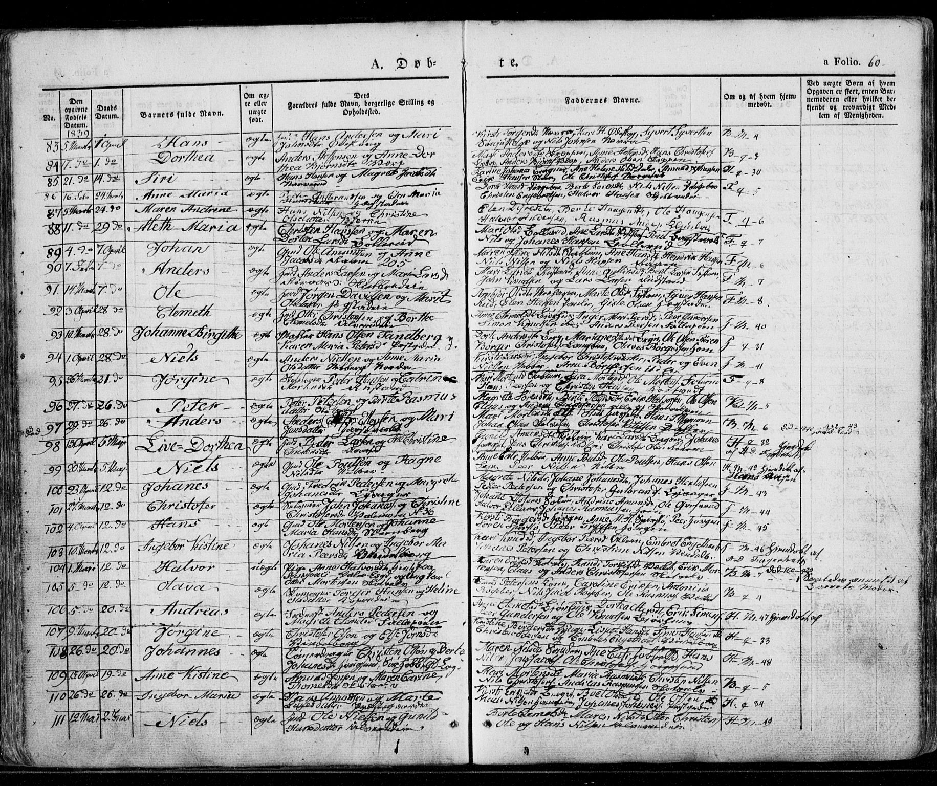 Eiker kirkebøker, SAKO/A-4/G/Ga/L0002: Parish register (copy) no. I 2, 1832-1856, p. 60