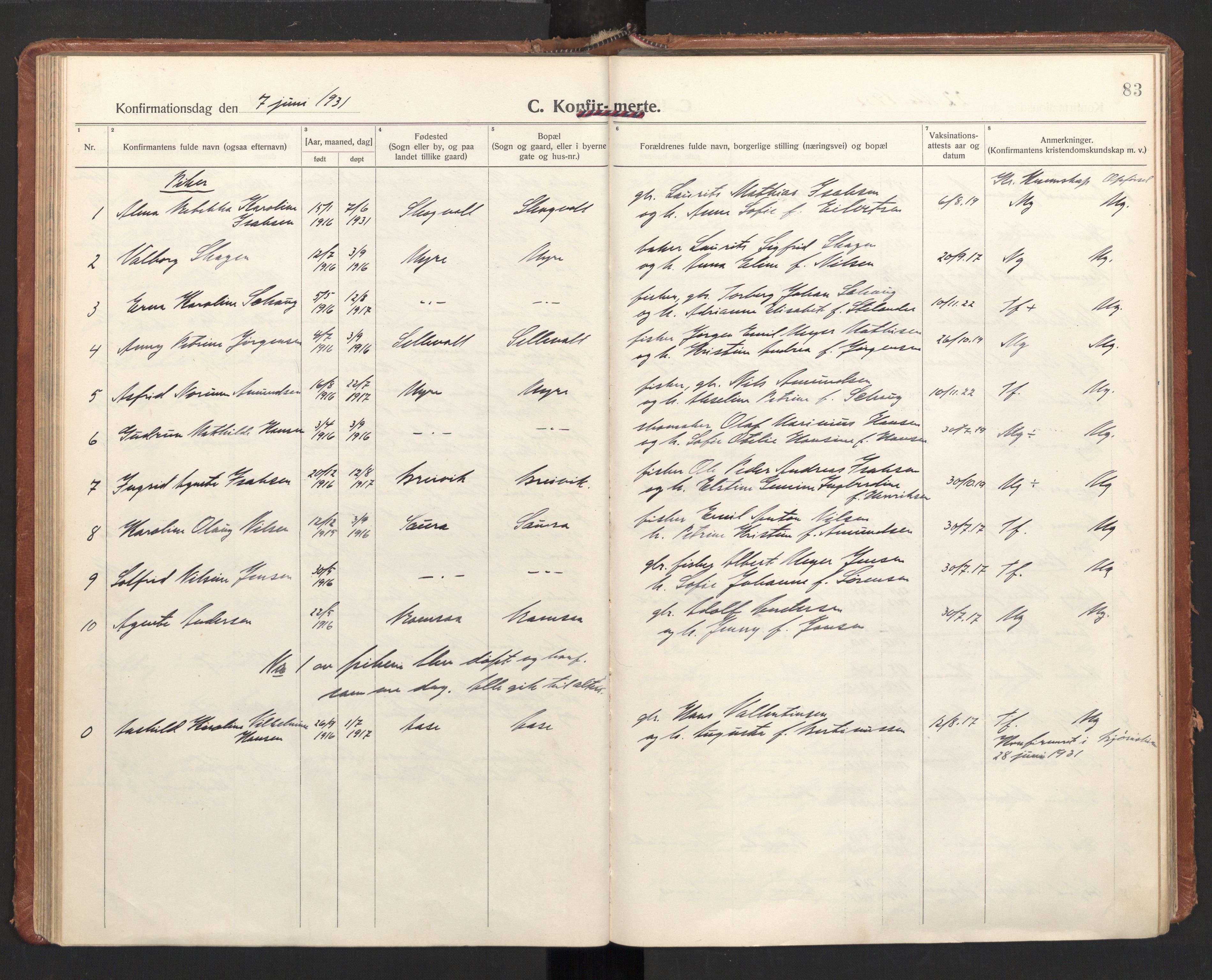 Ministerialprotokoller, klokkerbøker og fødselsregistre - Nordland, SAT/A-1459/897/L1408: Parish register (official) no. 897A15, 1922-1938, p. 83