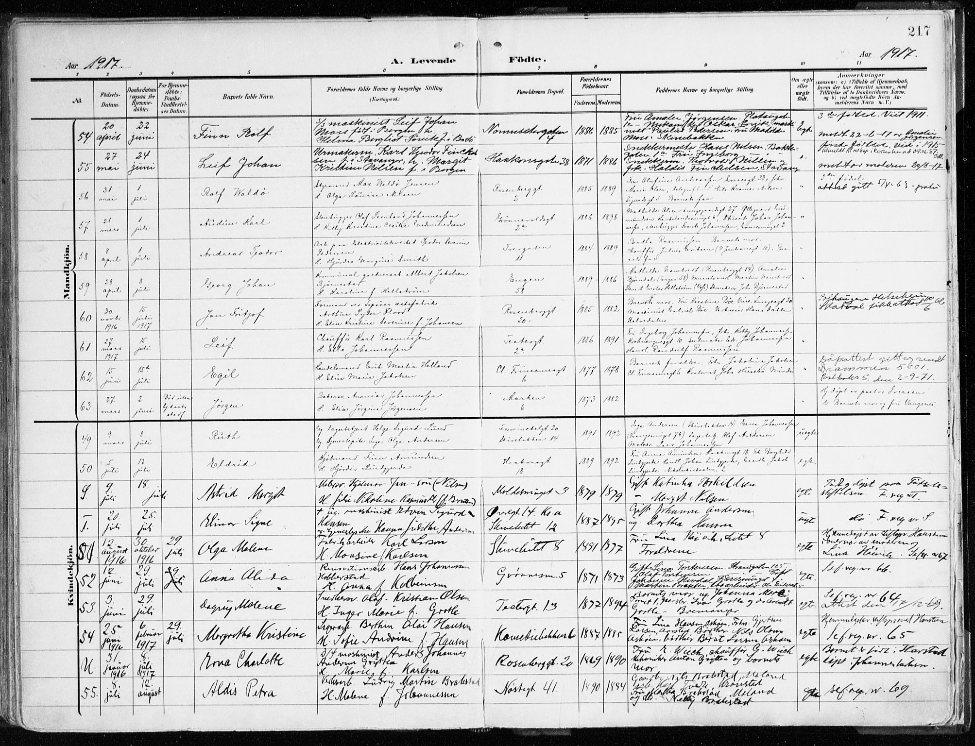 Domkirken sokneprestembete, AV/SAB-A-74801/H/Haa/L0025: Parish register (official) no. B 8, 1903-1925, p. 217