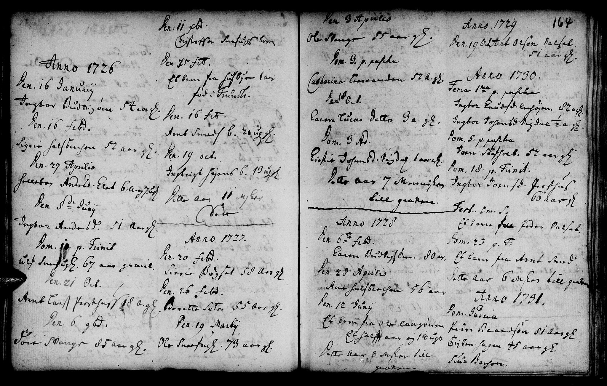 Ministerialprotokoller, klokkerbøker og fødselsregistre - Sør-Trøndelag, SAT/A-1456/666/L0783: Parish register (official) no. 666A01, 1702-1753, p. 164