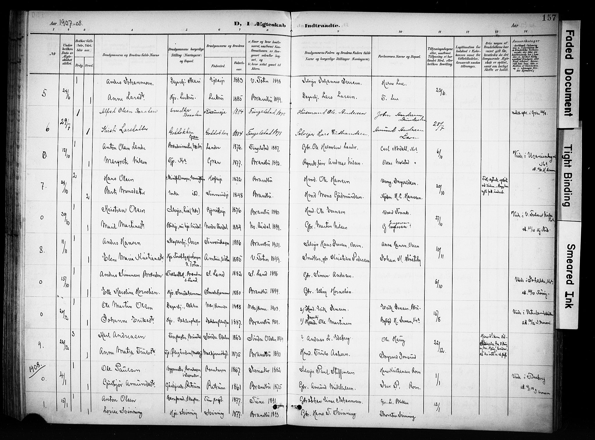 Brandbu prestekontor, SAH/PREST-114/H/Ha/Haa/L0001: Parish register (official) no. 1, 1900-1912, p. 157