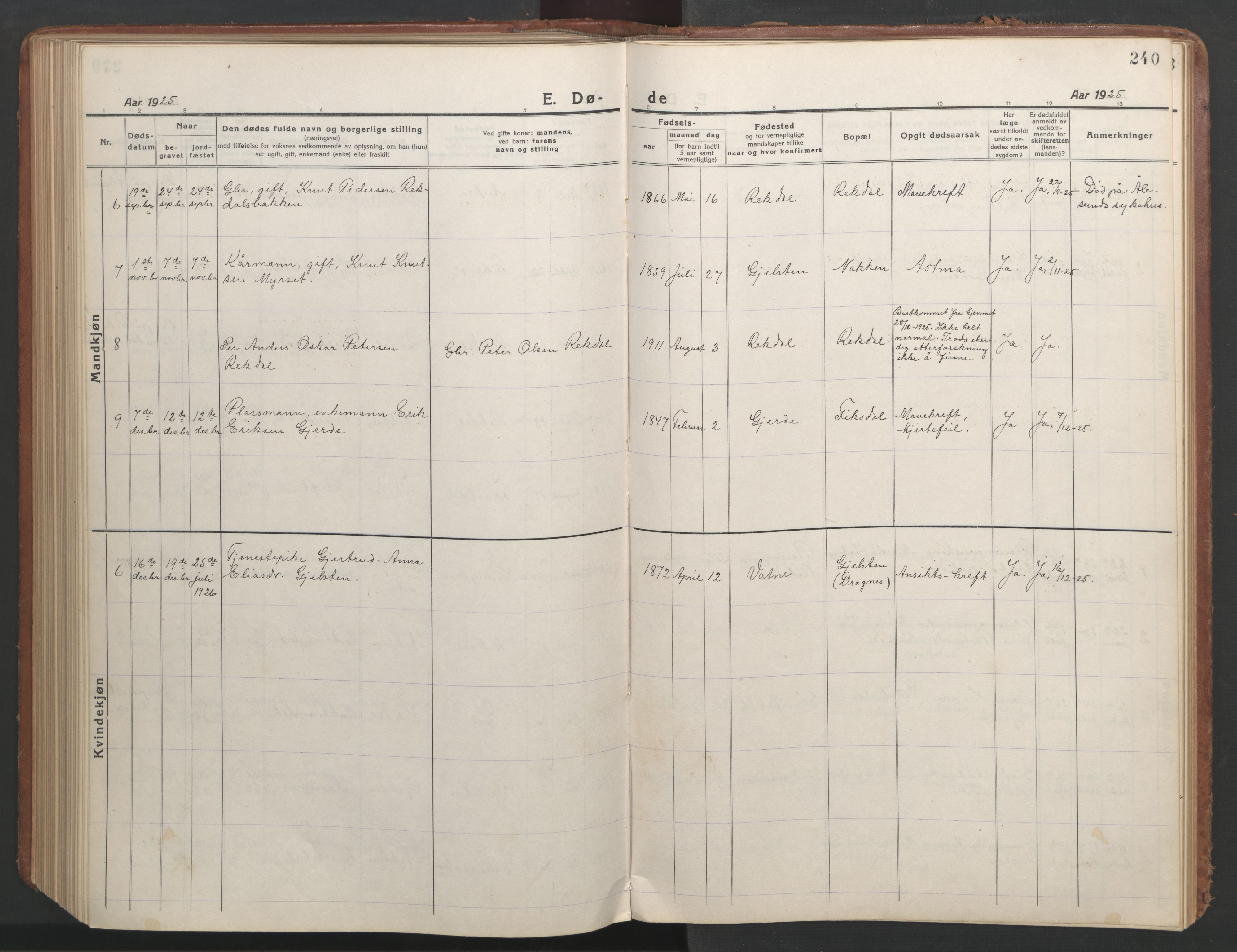 Ministerialprotokoller, klokkerbøker og fødselsregistre - Møre og Romsdal, AV/SAT-A-1454/540/L0542: Parish register (copy) no. 540C02, 1921-1967, p. 240