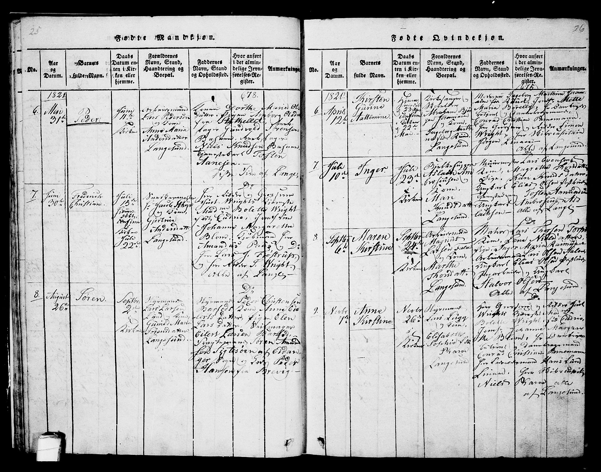 Langesund kirkebøker, SAKO/A-280/G/Ga/L0003: Parish register (copy) no. 3, 1815-1858, p. 25-26