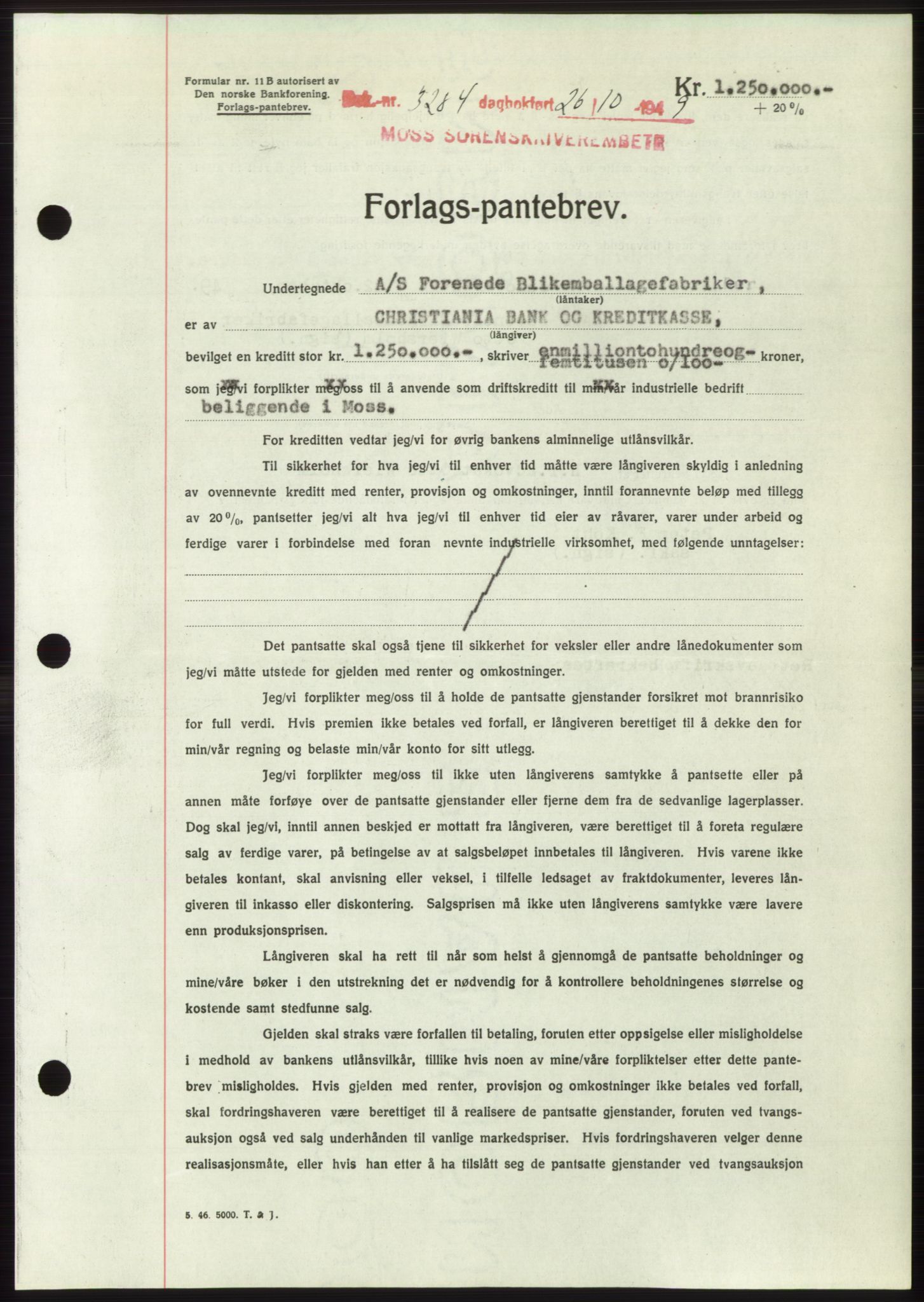 Moss sorenskriveri, SAO/A-10168: Mortgage book no. B23, 1949-1950, Diary no: : 3284/1949