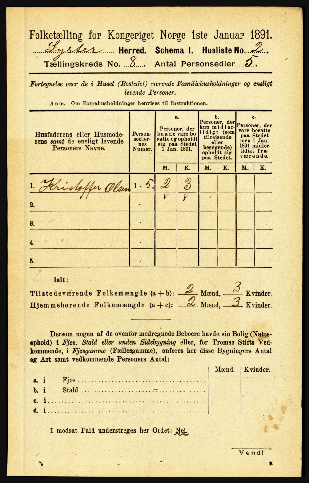 RA, 1891 census for 1426 Luster, 1891, p. 2673