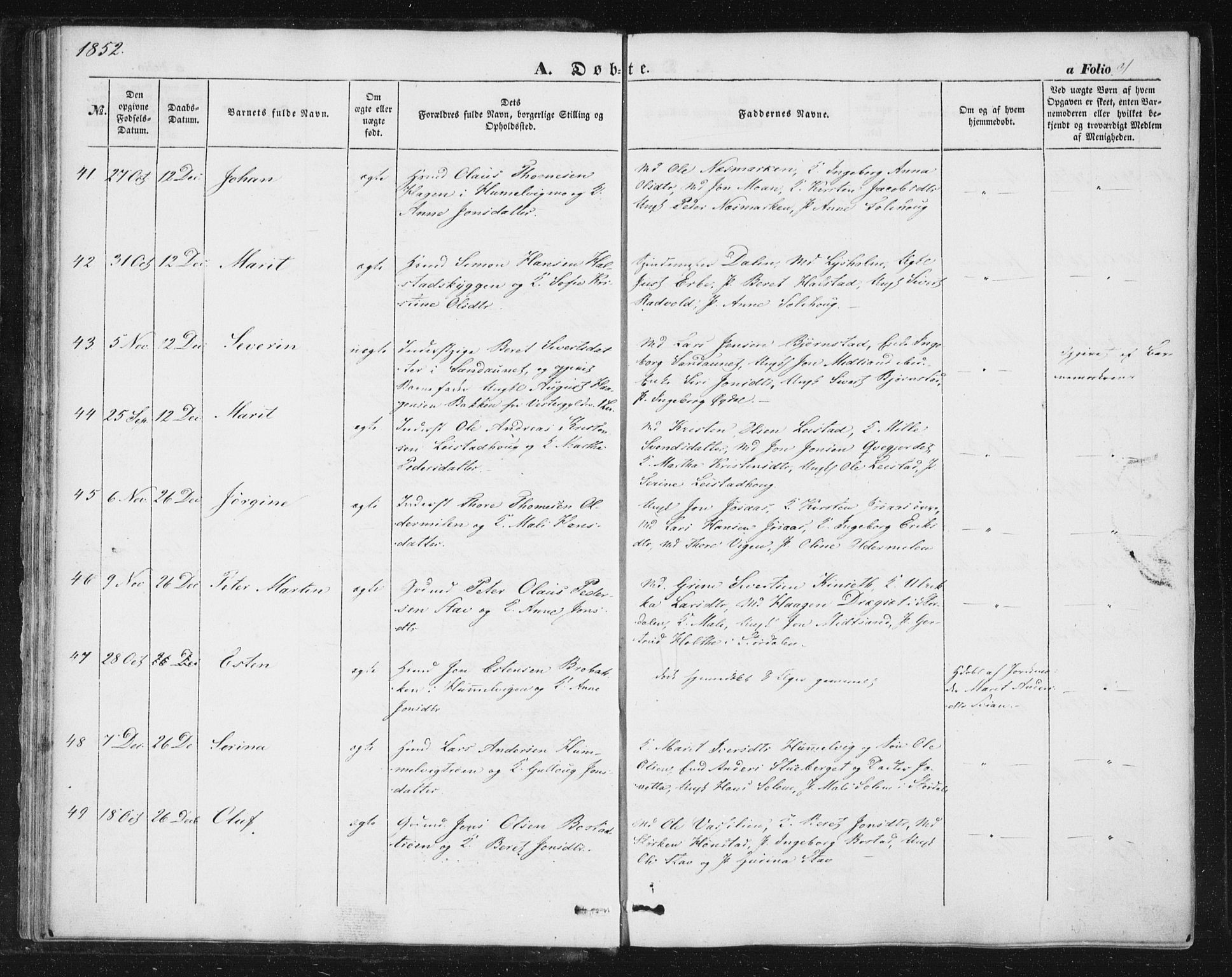 Ministerialprotokoller, klokkerbøker og fødselsregistre - Sør-Trøndelag, SAT/A-1456/616/L0407: Parish register (official) no. 616A04, 1848-1856, p. 31