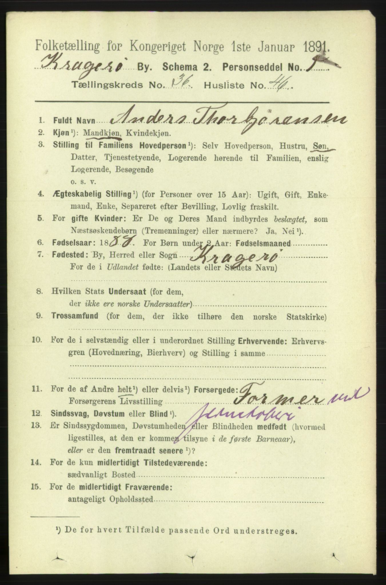 RA, 1891 census for 0801 Kragerø, 1891, p. 6746