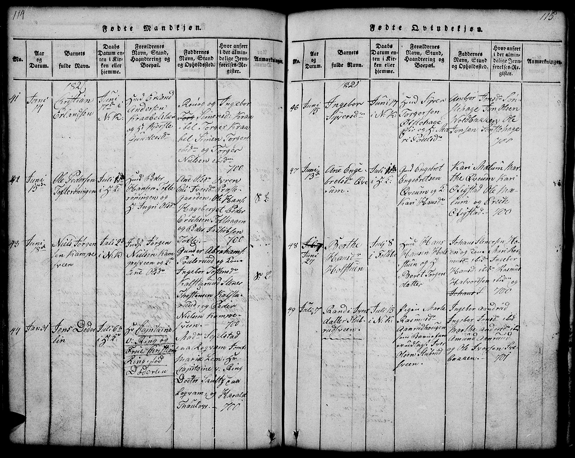Gausdal prestekontor, SAH/PREST-090/H/Ha/Hab/L0001: Parish register (copy) no. 1, 1817-1848, p. 114-115
