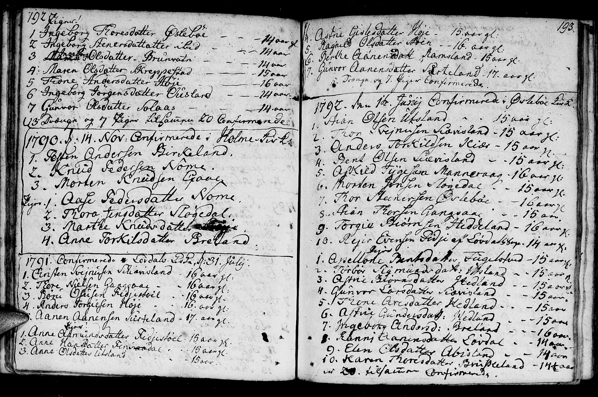Holum sokneprestkontor, SAK/1111-0022/F/Fa/Fac/L0001: Parish register (official) no. A 1, 1773-1820, p. 192-193