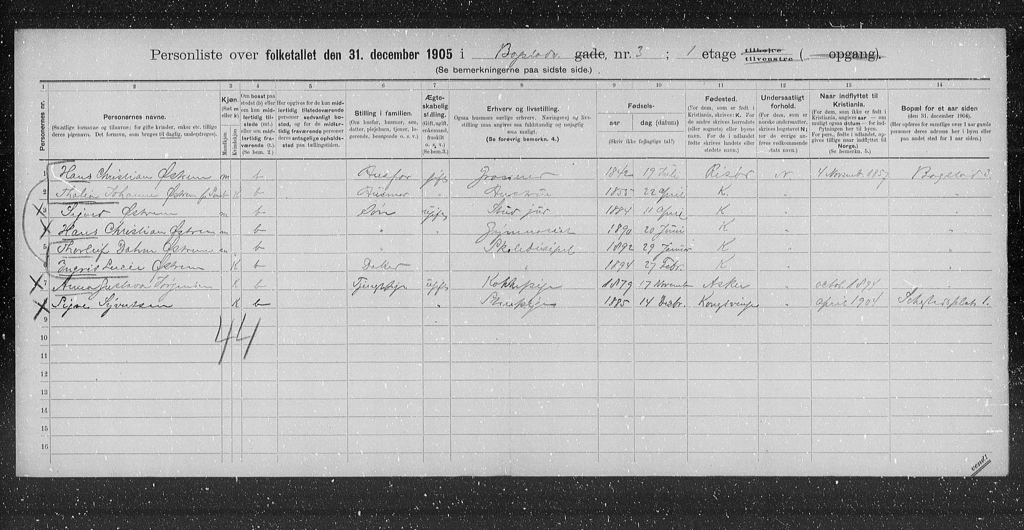 OBA, Municipal Census 1905 for Kristiania, 1905, p. 3438