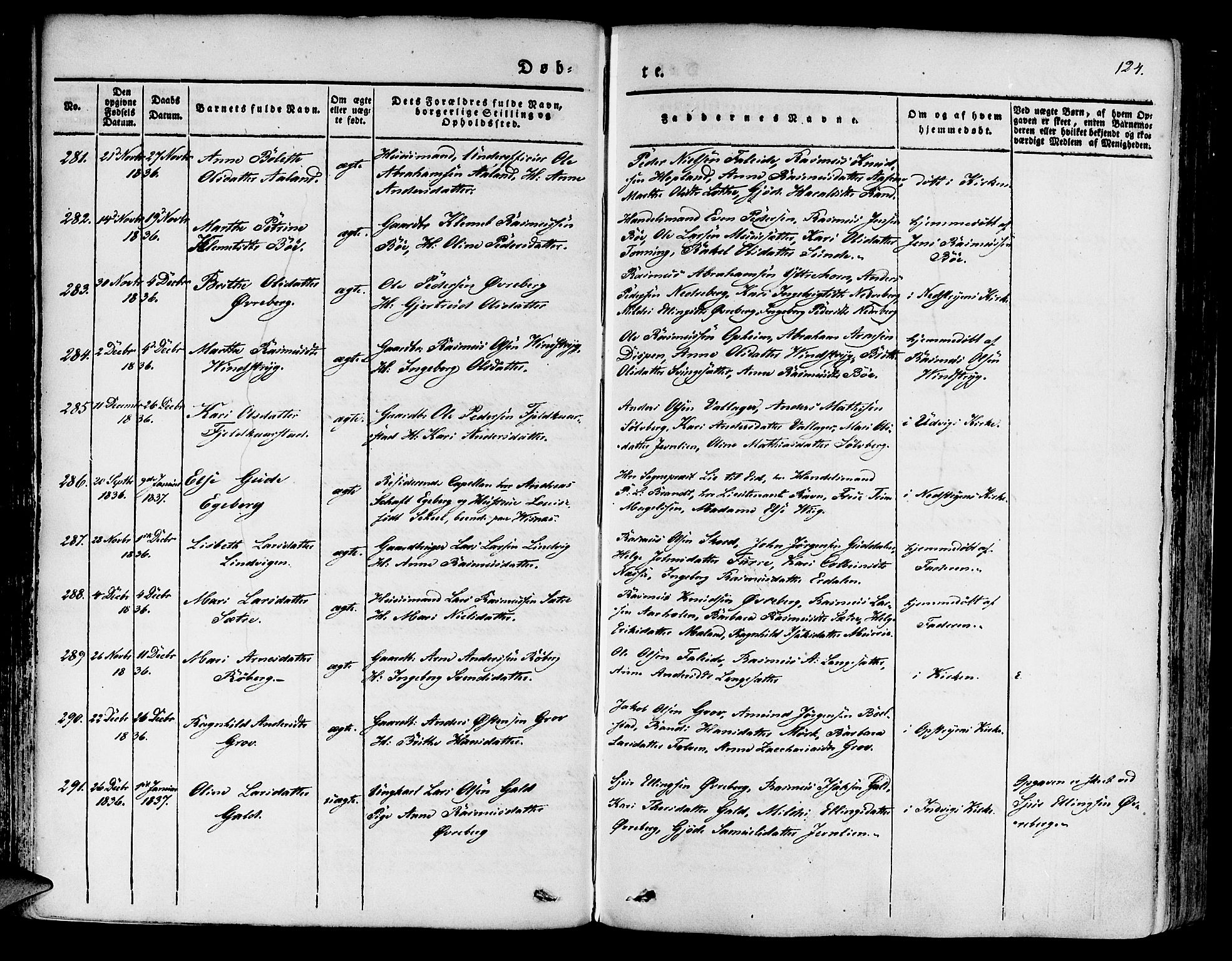 Innvik sokneprestembete, SAB/A-80501: Parish register (official) no. A 4I, 1831-1846, p. 124