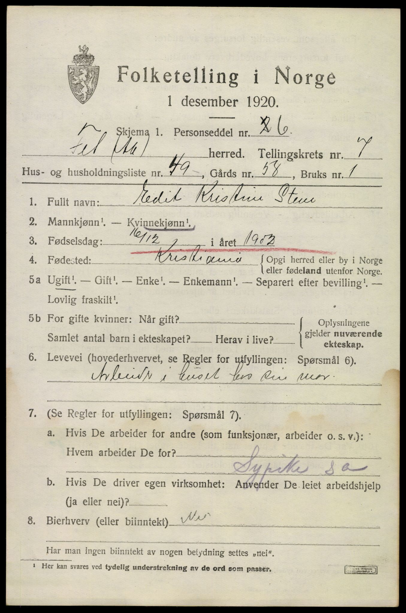 SAO, 1920 census for Fet, 1920, p. 8574