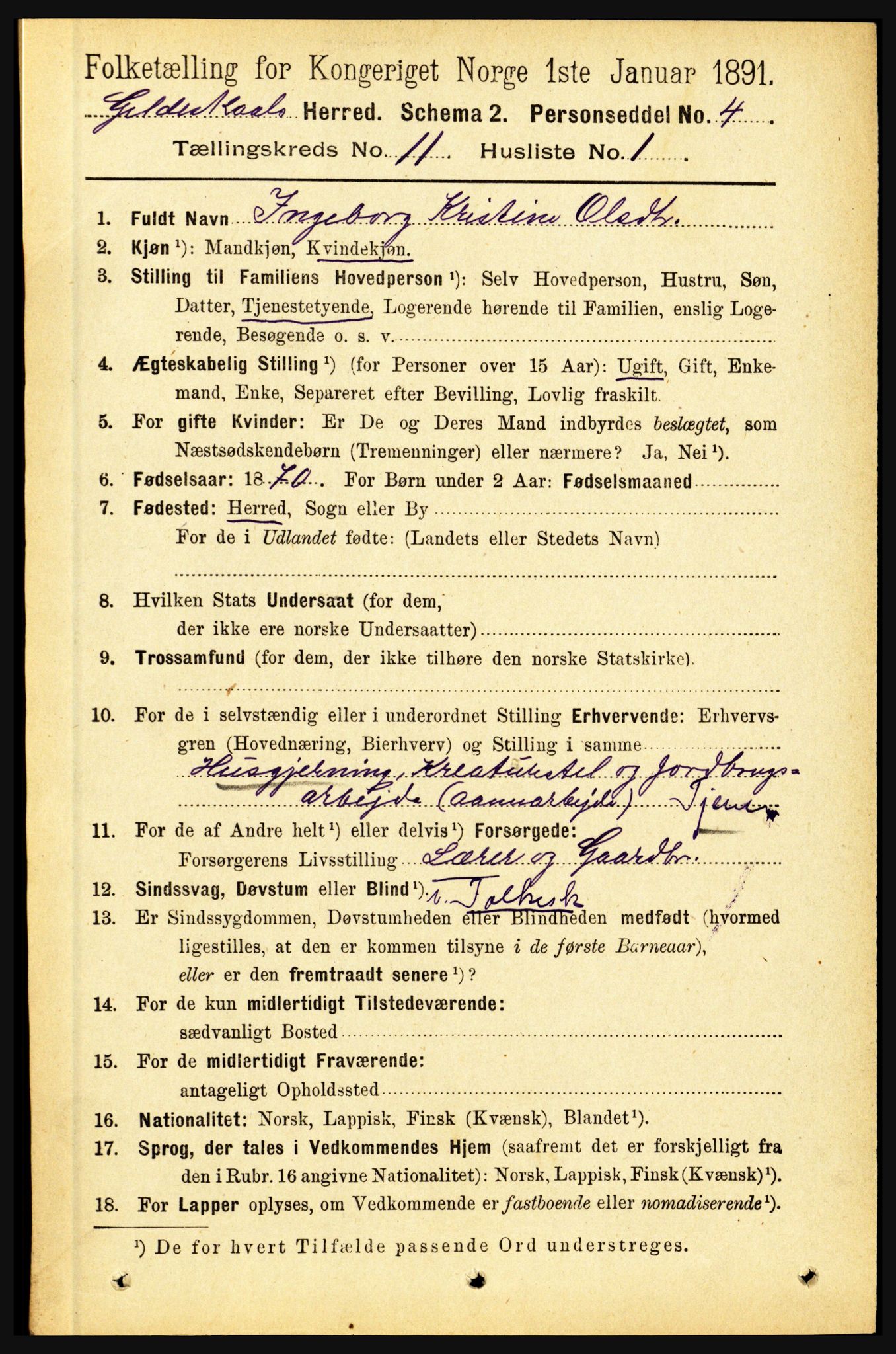 RA, 1891 census for 1838 Gildeskål, 1891, p. 3204