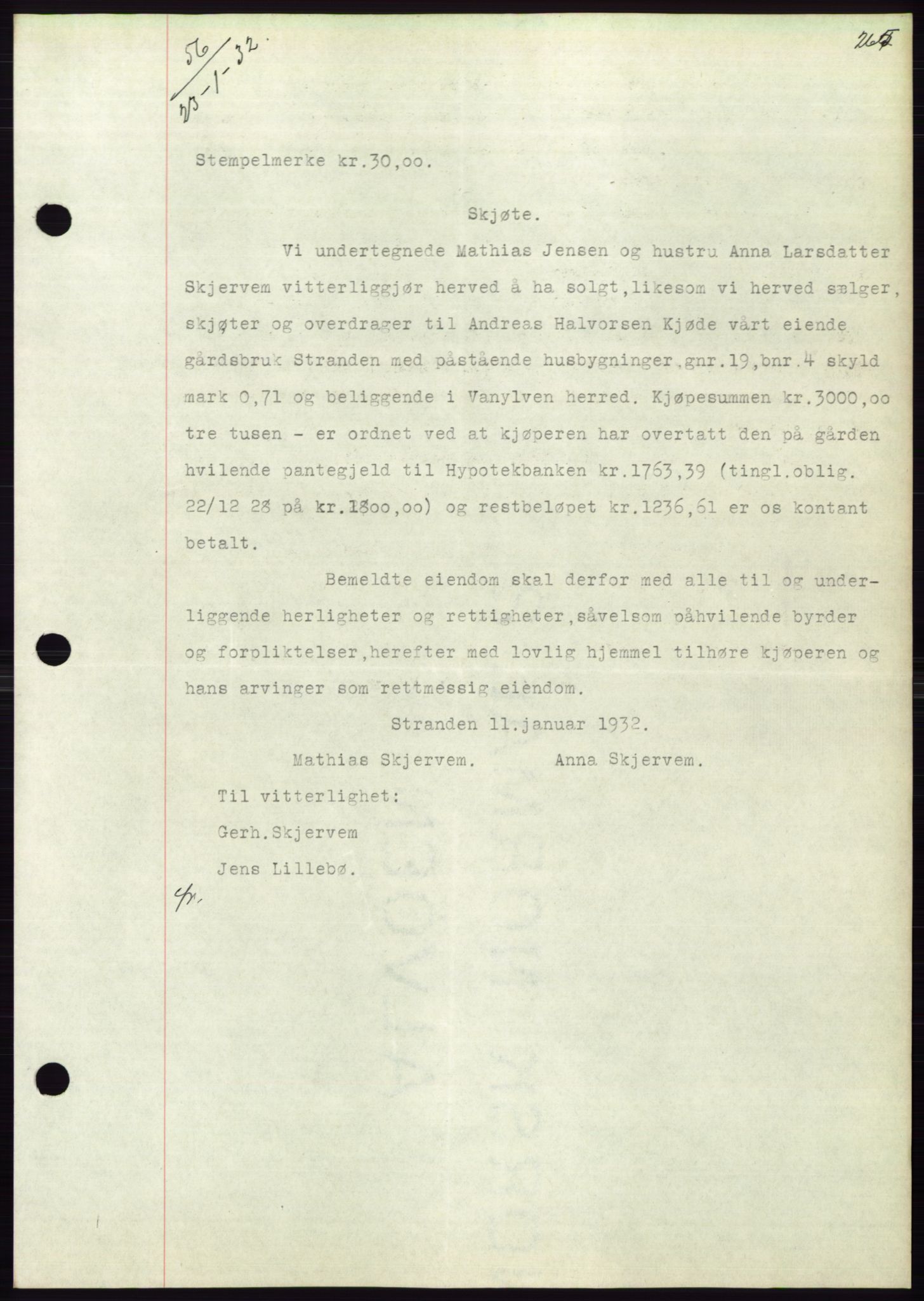 Søre Sunnmøre sorenskriveri, AV/SAT-A-4122/1/2/2C/L0053: Mortgage book no. 47, 1931-1932, Deed date: 23.01.1932