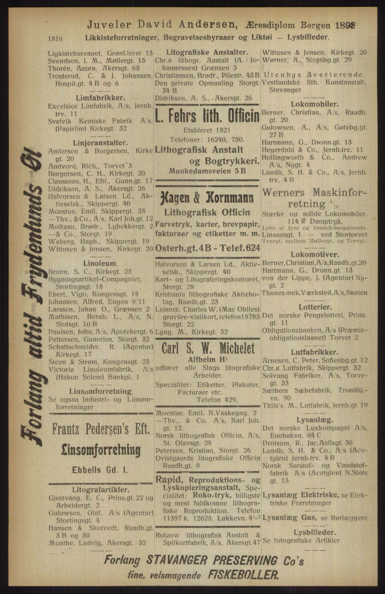 Kristiania/Oslo adressebok, PUBL/-, 1914, p. 1816