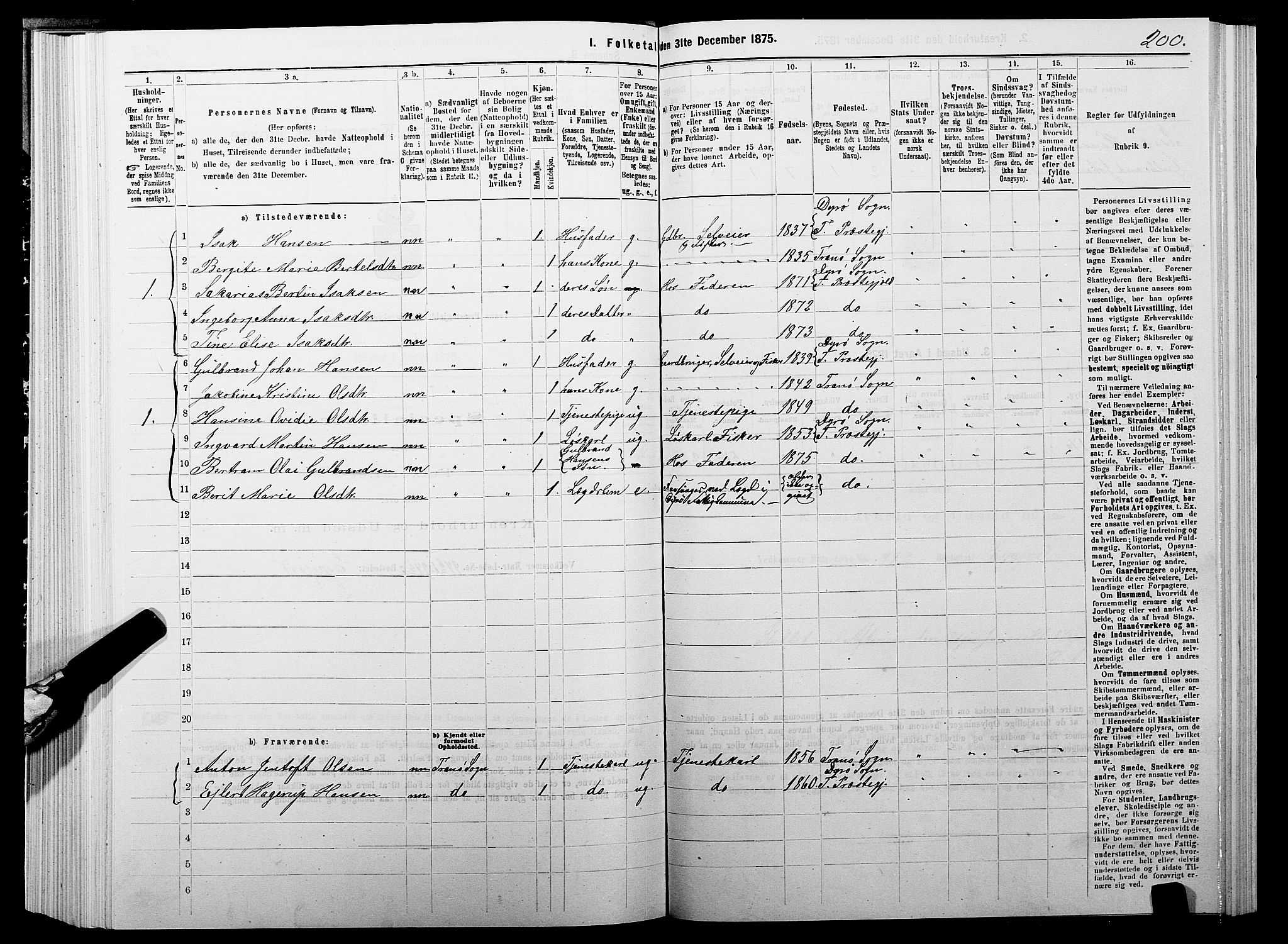 SATØ, 1875 census for 1927P Tranøy, 1875, p. 3200