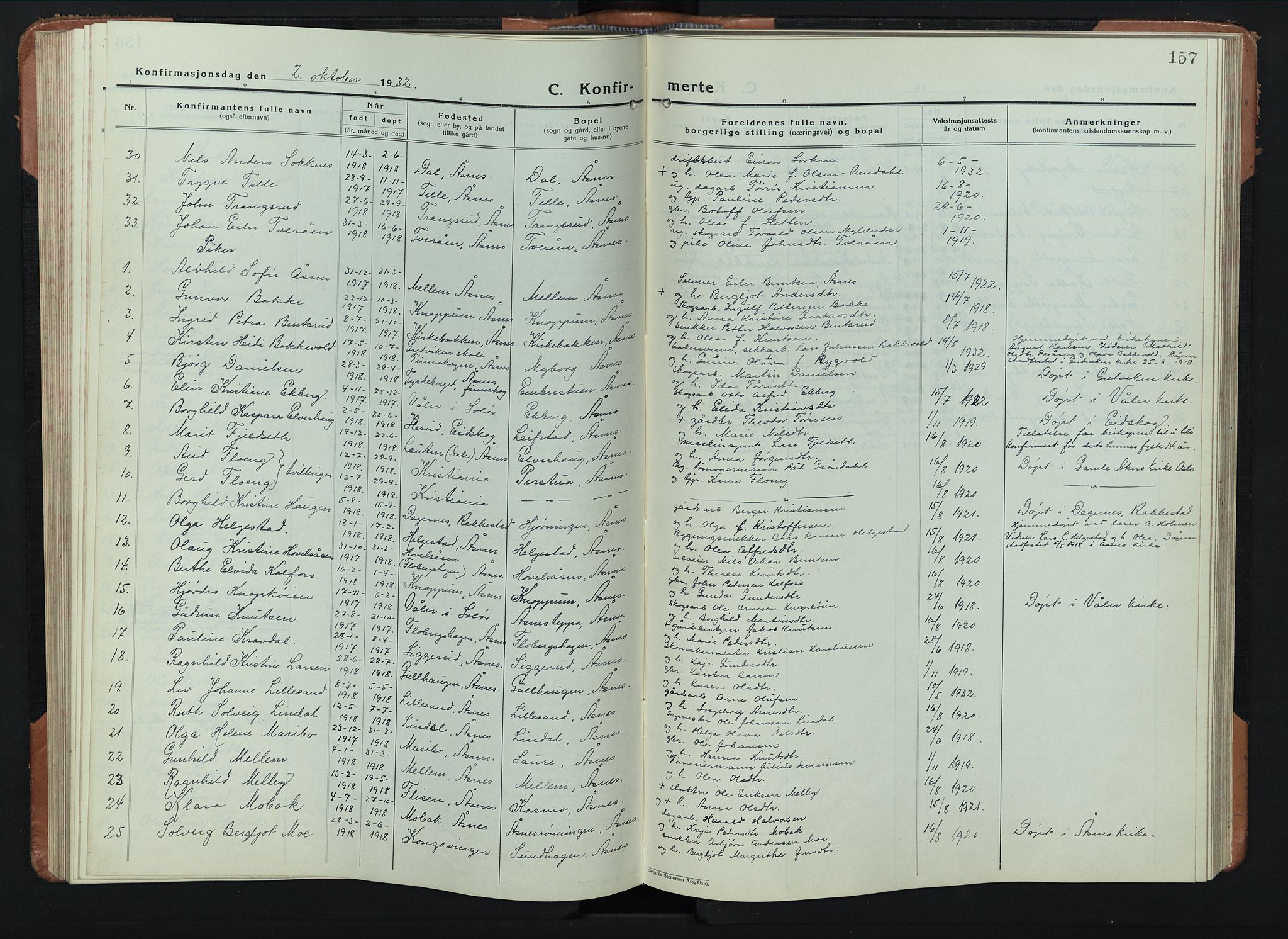 Åsnes prestekontor, AV/SAH-PREST-042/H/Ha/Hab/L0008: Parish register (copy) no. 8, 1927-1942, p. 157