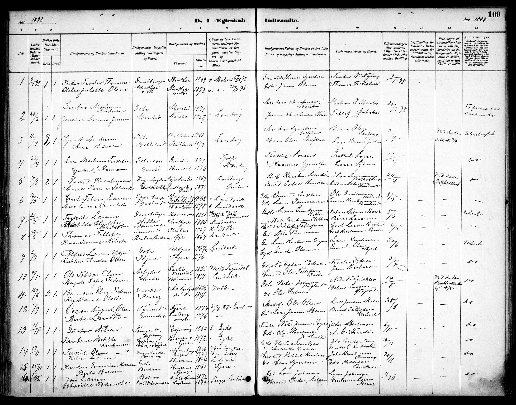 Hommedal sokneprestkontor, AV/SAK-1111-0023/F/Fb/Fbb/L0007: Parish register (copy) no. B 7, 1885-1904, p. 109