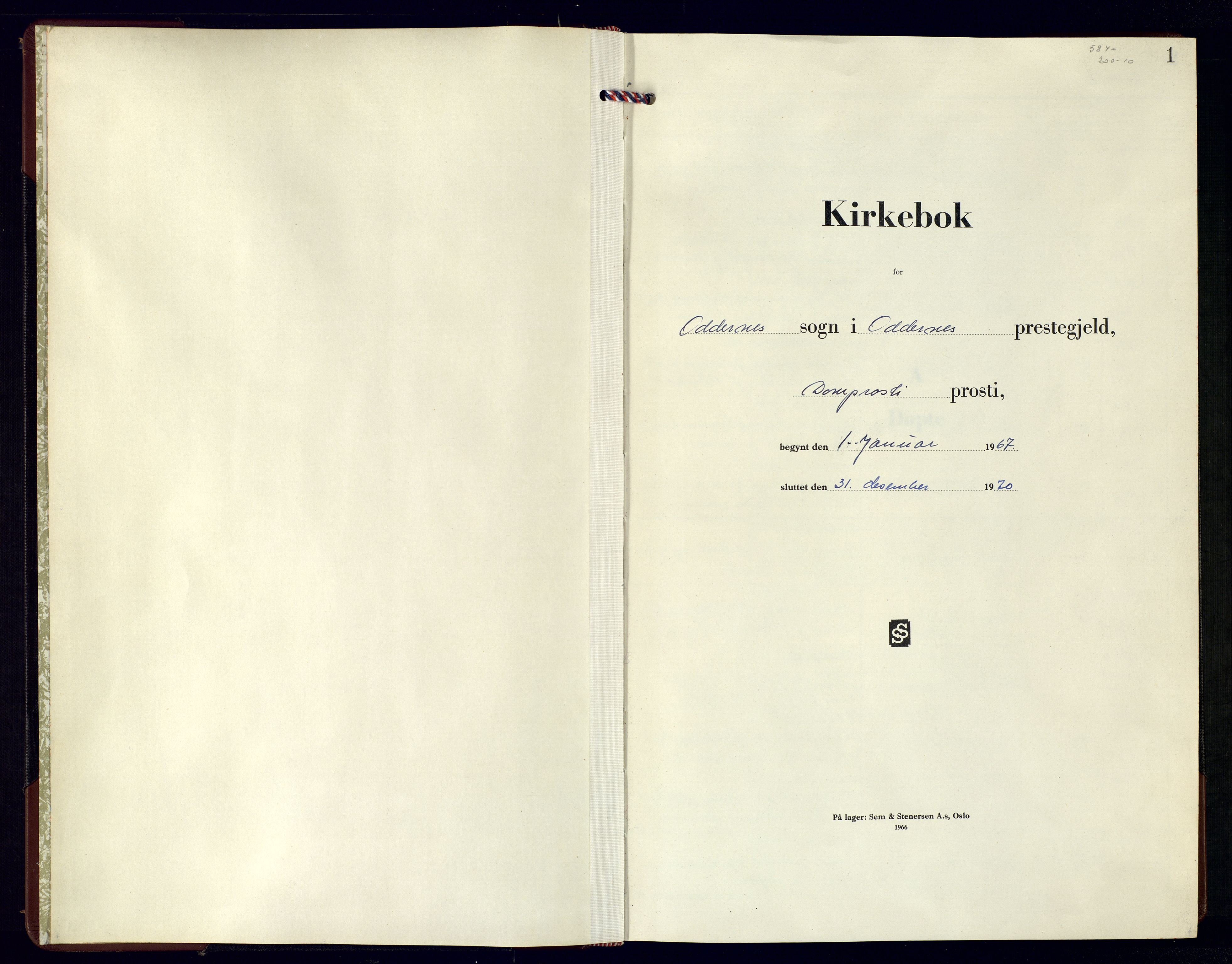 Oddernes sokneprestkontor, AV/SAK-1111-0033/F/Fb/Fba/L0014: Parish register (copy) no. B-14, 1967-1969, p. 1