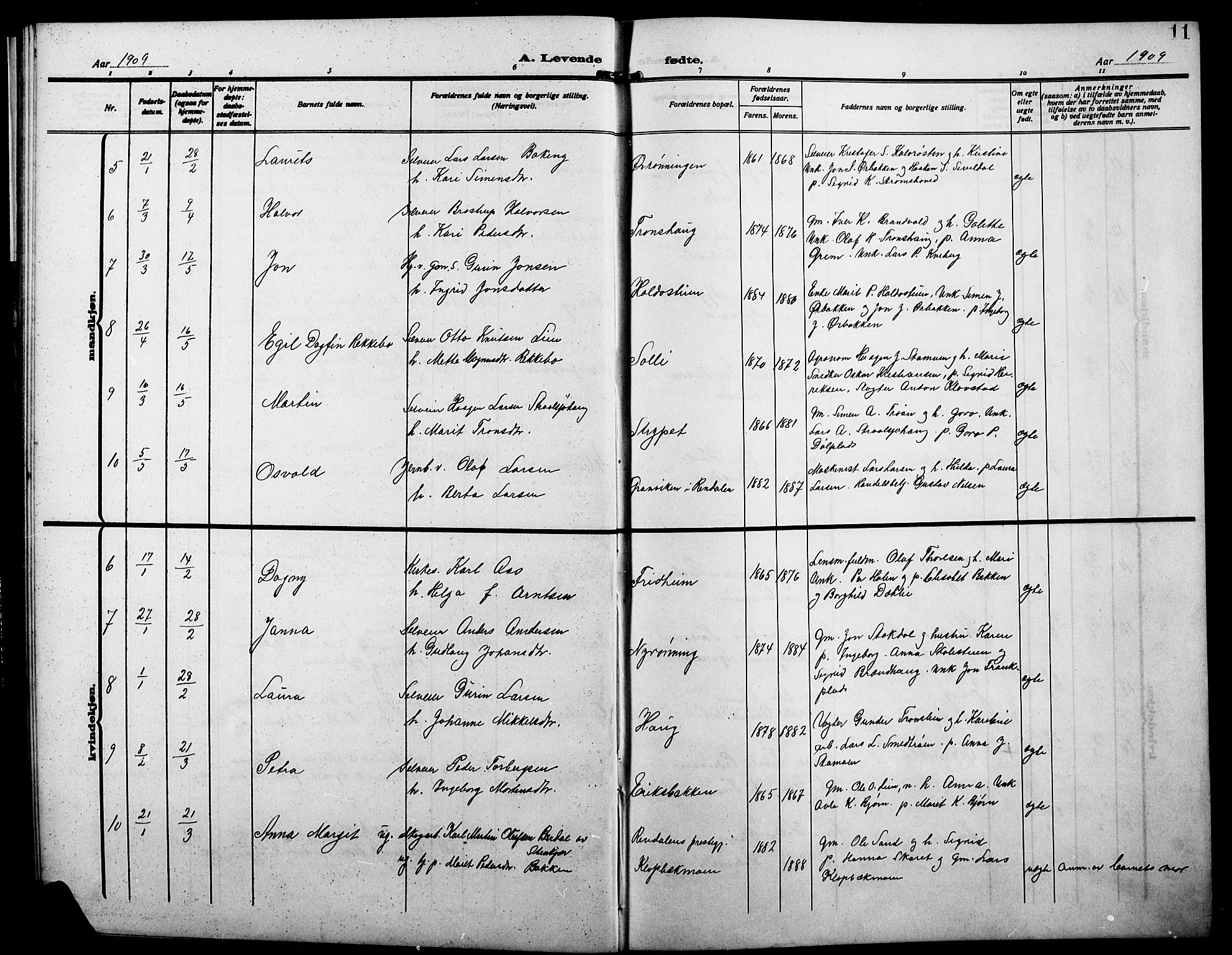 Alvdal prestekontor, AV/SAH-PREST-060/H/Ha/Hab/L0005: Parish register (copy) no. 5, 1908-1923, p. 11