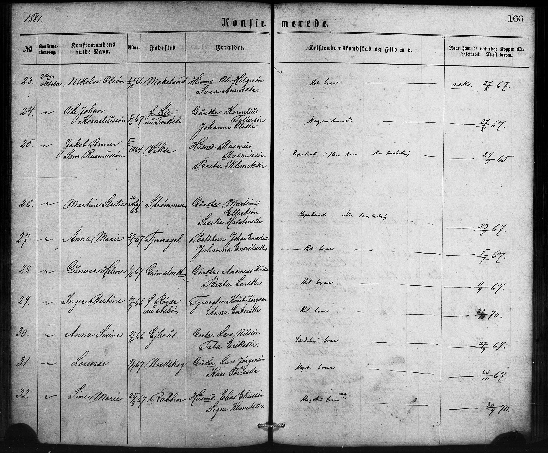 Sveio Sokneprestembete, AV/SAB-A-78501/H/Haa: Parish register (official) no. B 1, 1870-1883, p. 166