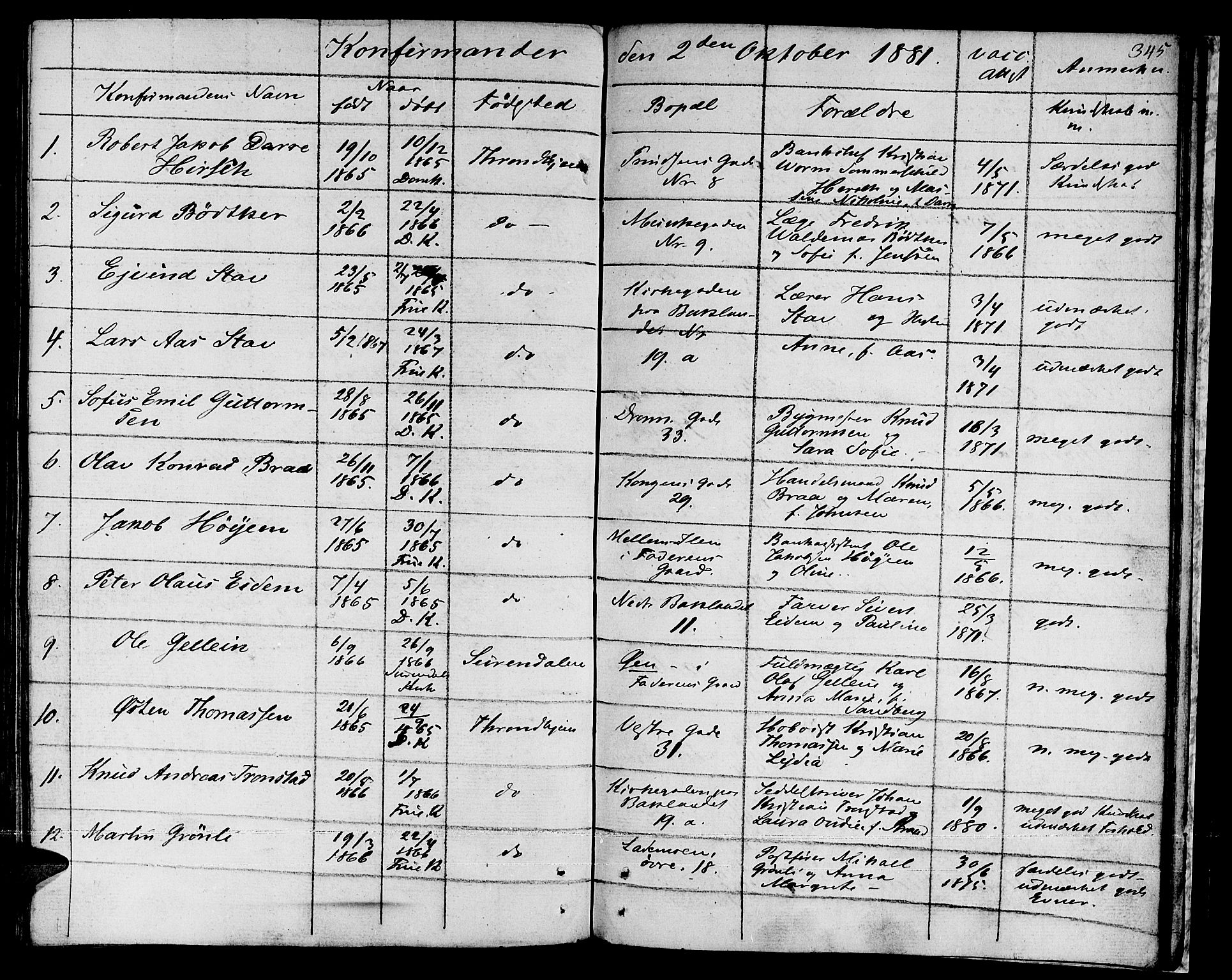 Ministerialprotokoller, klokkerbøker og fødselsregistre - Sør-Trøndelag, AV/SAT-A-1456/601/L0070: Curate's parish register no. 601B03, 1821-1881, p. 345