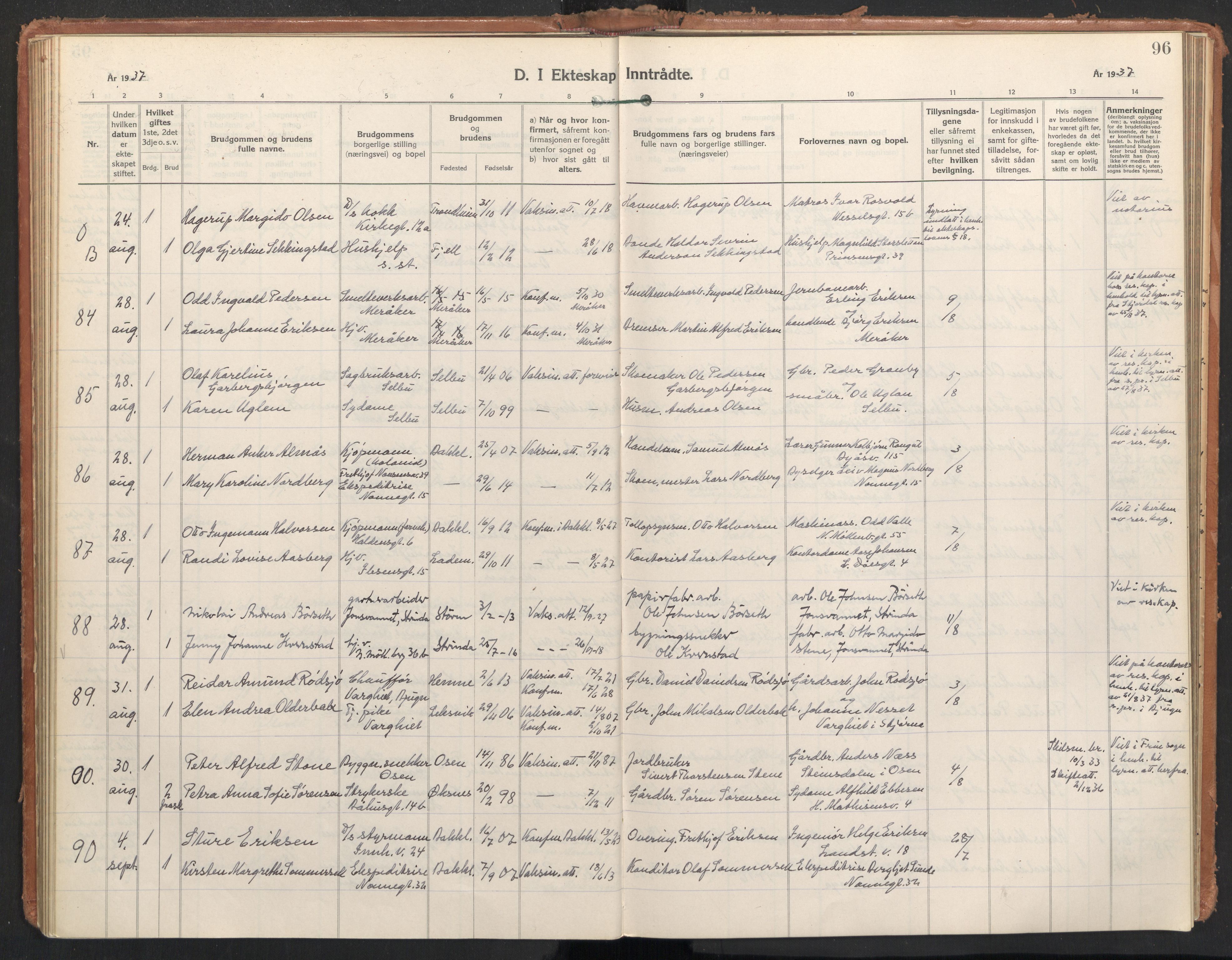 Ministerialprotokoller, klokkerbøker og fødselsregistre - Sør-Trøndelag, SAT/A-1456/604/L0209: Parish register (official) no. 604A29, 1931-1945, p. 96