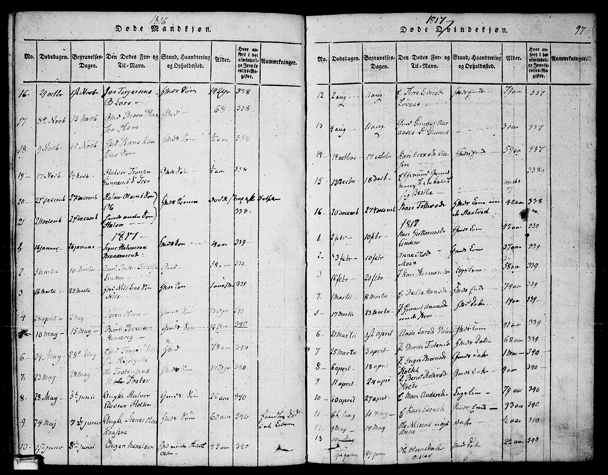 Sauherad kirkebøker, SAKO/A-298/F/Fa/L0005: Parish register (official) no. I 5, 1815-1829, p. 97