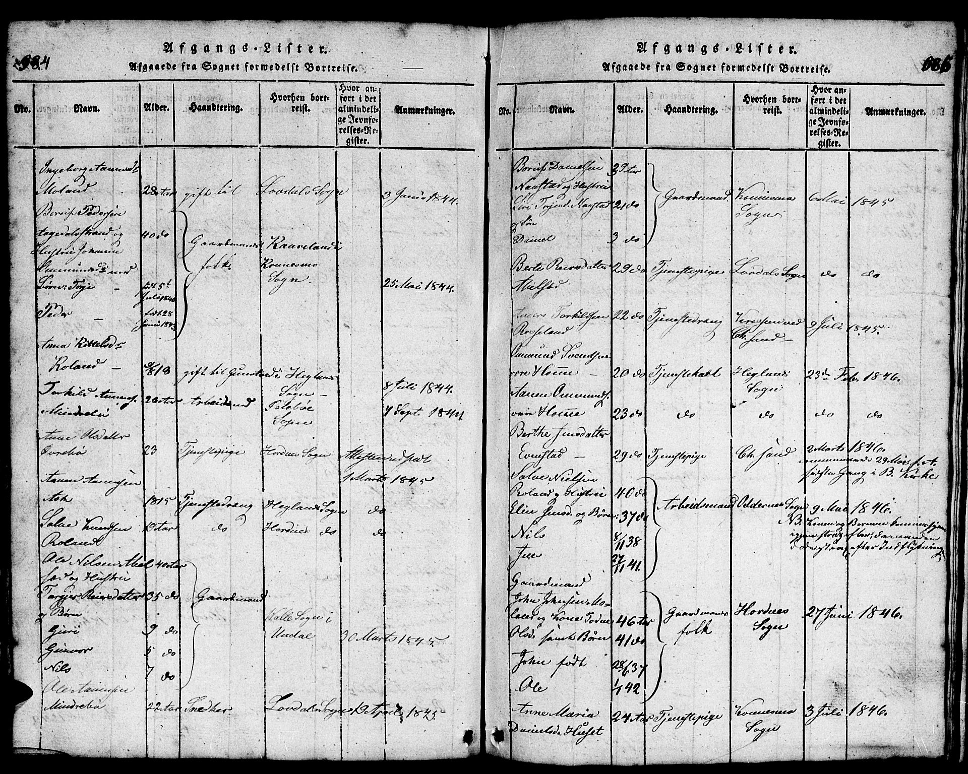 Bjelland sokneprestkontor, SAK/1111-0005/F/Fb/Fba/L0003: Parish register (copy) no. B 3, 1816-1870, p. 584-585