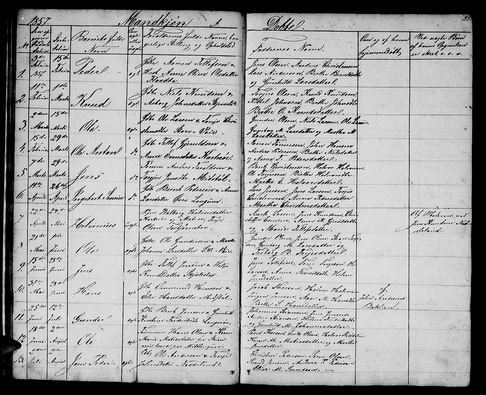 Austre Moland sokneprestkontor, AV/SAK-1111-0001/F/Fb/Fba/L0001: Parish register (copy) no. B 1, 1842-1868, p. 25