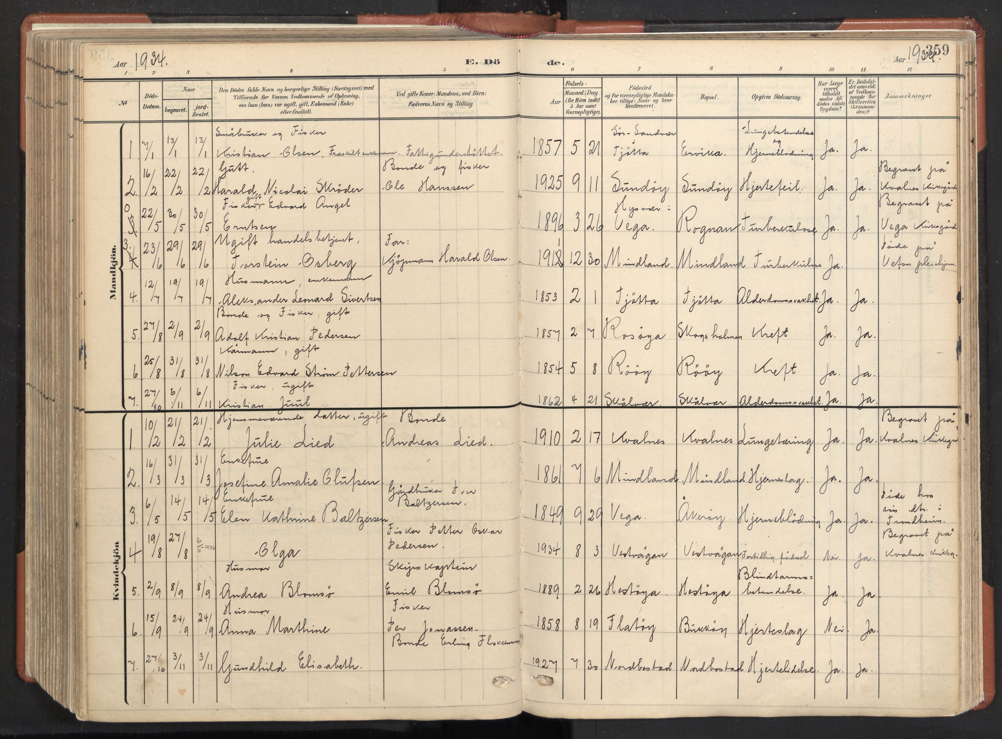 Ministerialprotokoller, klokkerbøker og fødselsregistre - Nordland, AV/SAT-A-1459/817/L0265: Parish register (official) no. 817A05, 1908-1944, p. 359