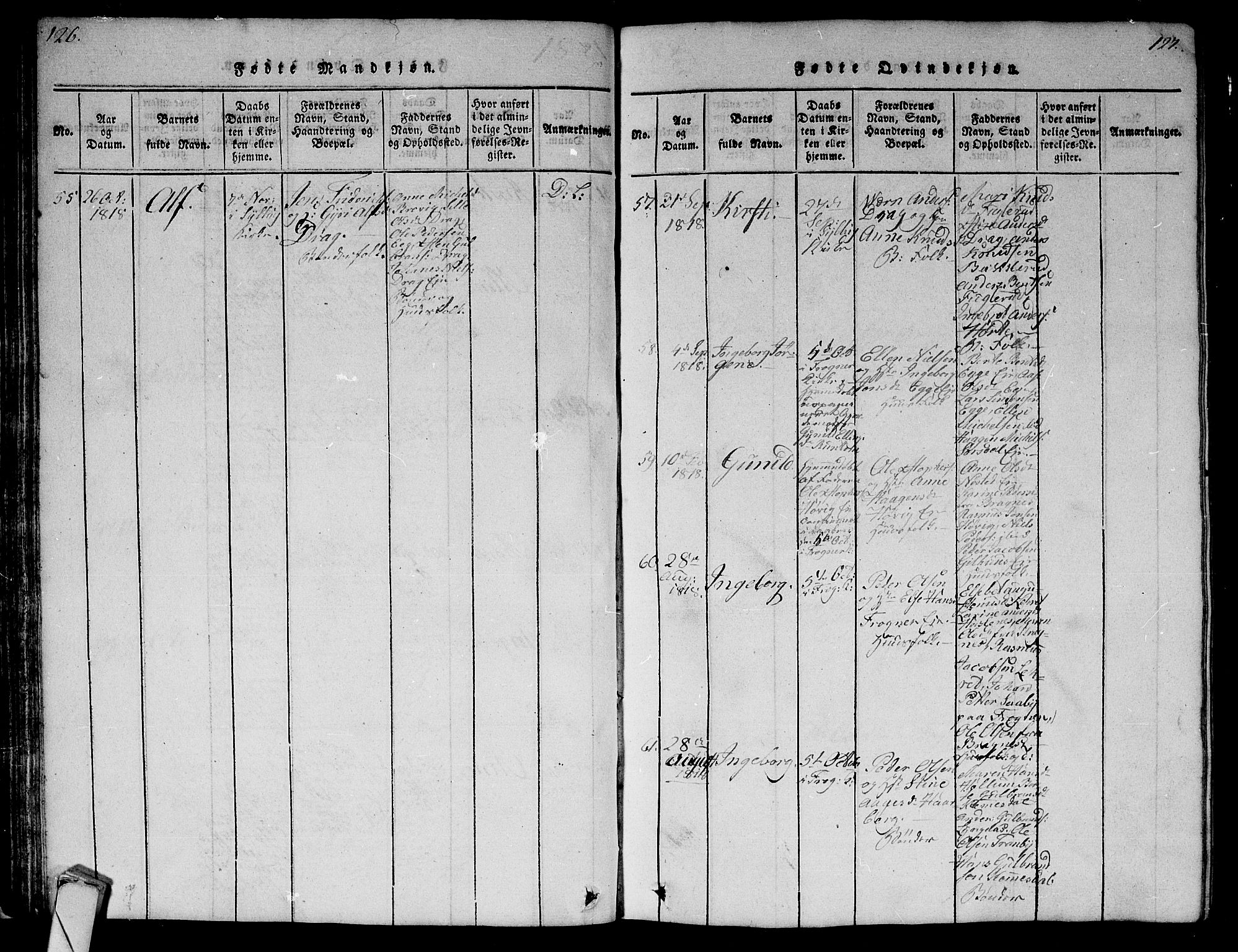 Lier kirkebøker, AV/SAKO-A-230/G/Ga/L0001: Parish register (copy) no. I 1, 1813-1824, p. 126-127