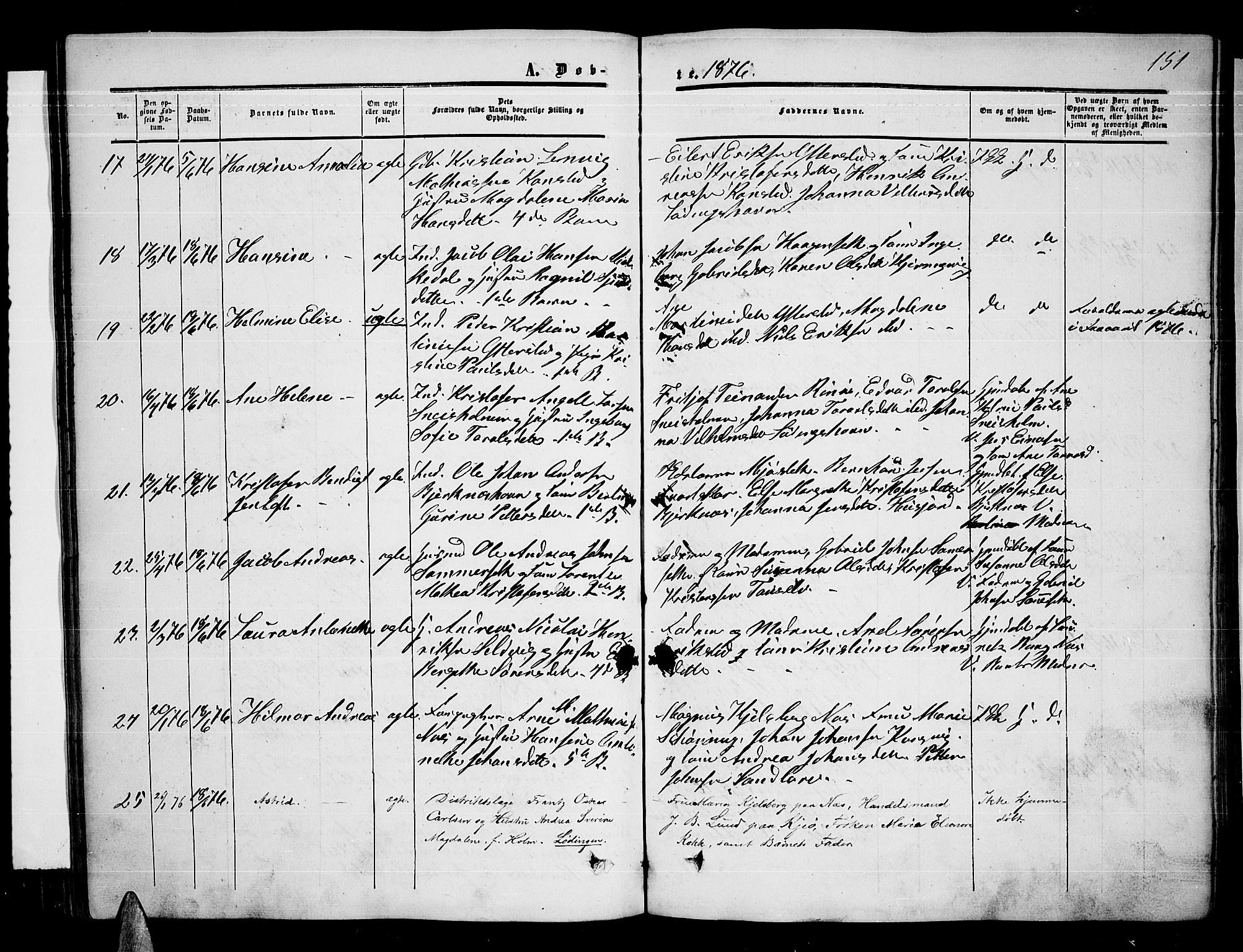 Ministerialprotokoller, klokkerbøker og fødselsregistre - Nordland, SAT/A-1459/872/L1046: Parish register (copy) no. 872C02, 1852-1879, p. 151