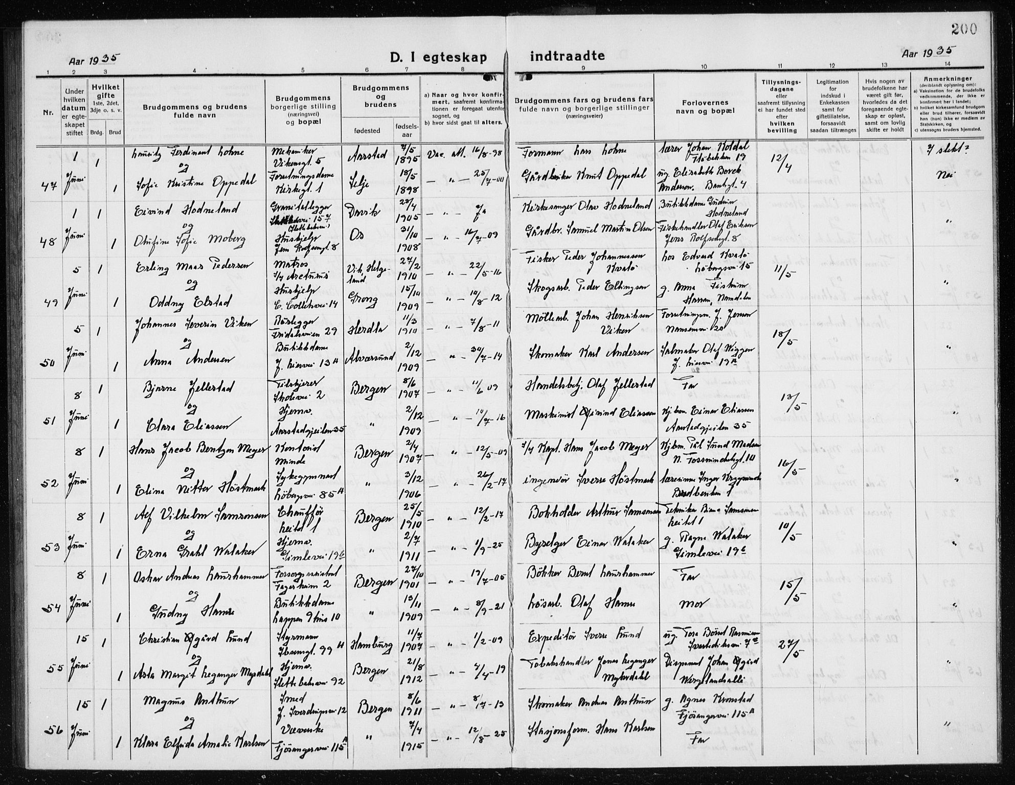 Årstad Sokneprestembete, AV/SAB-A-79301/H/Hab/L0020: Parish register (copy) no. C  2, 1920-1935, p. 200