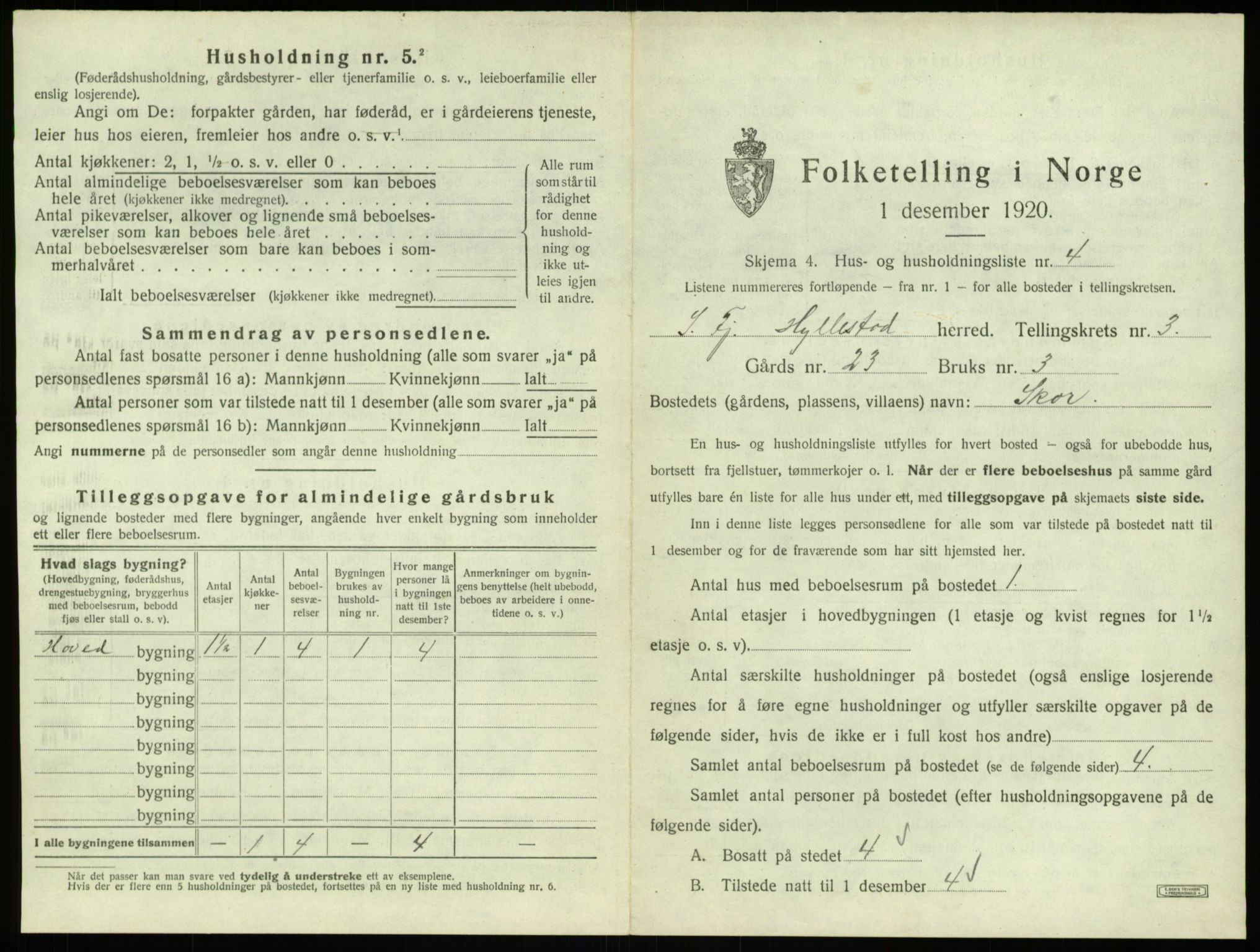 SAB, 1920 census for Hyllestad, 1920, p. 185