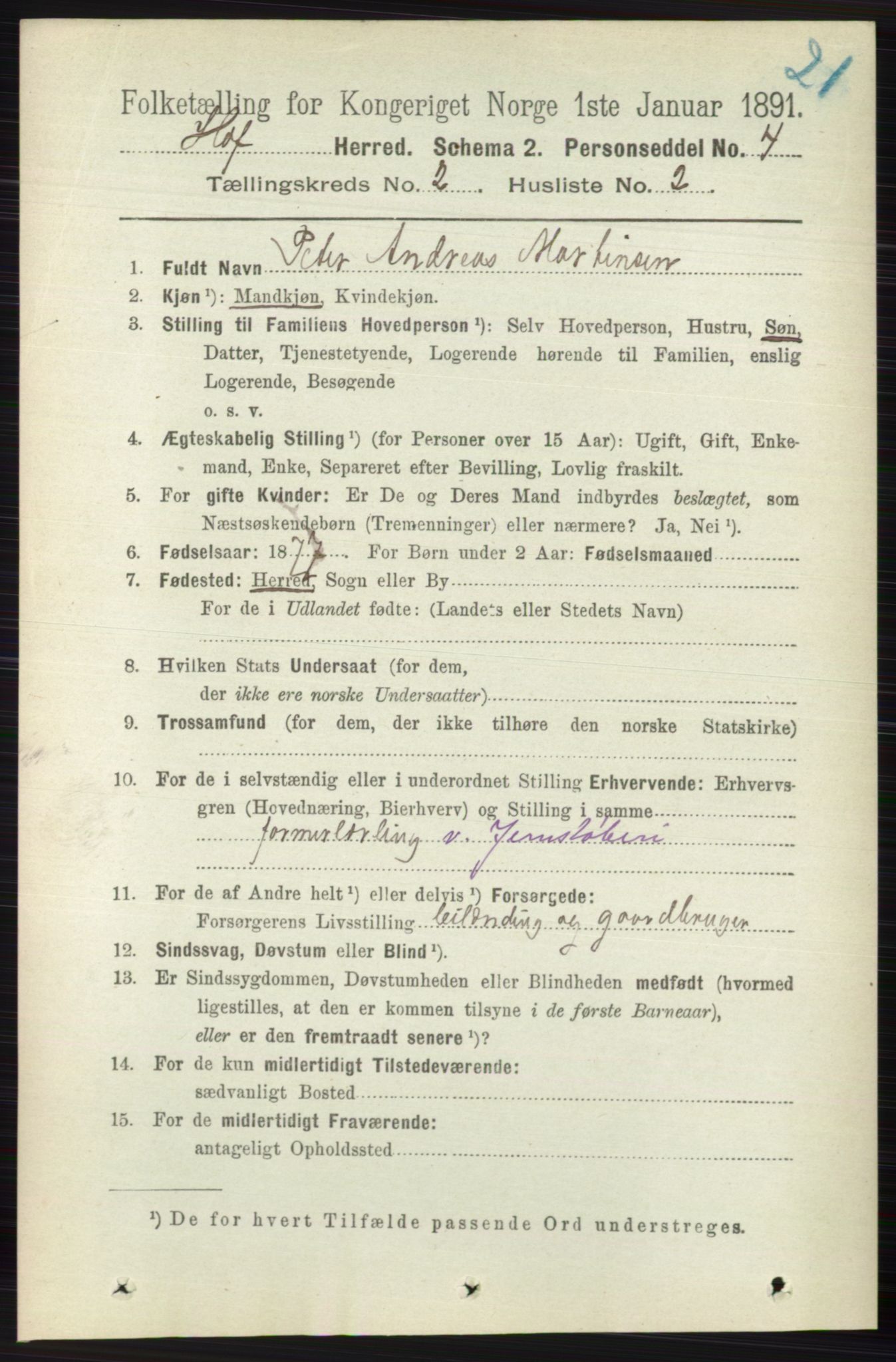 RA, 1891 census for 0714 Hof, 1891, p. 456