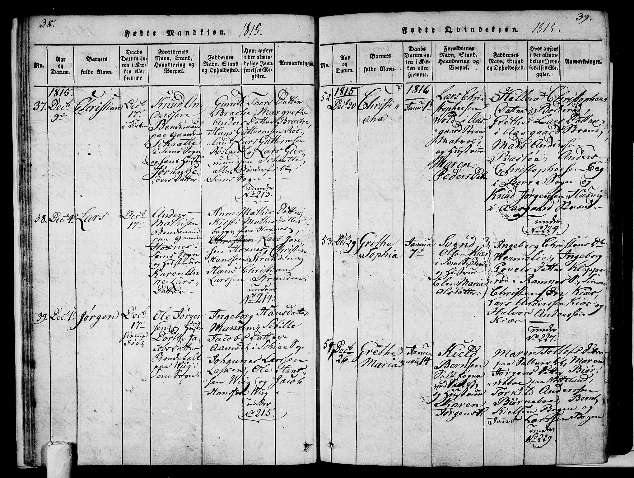 Sem kirkebøker, AV/SAKO-A-5/F/Fa/L0004: Parish register (official) no. I 4, 1814-1825, p. 38-39