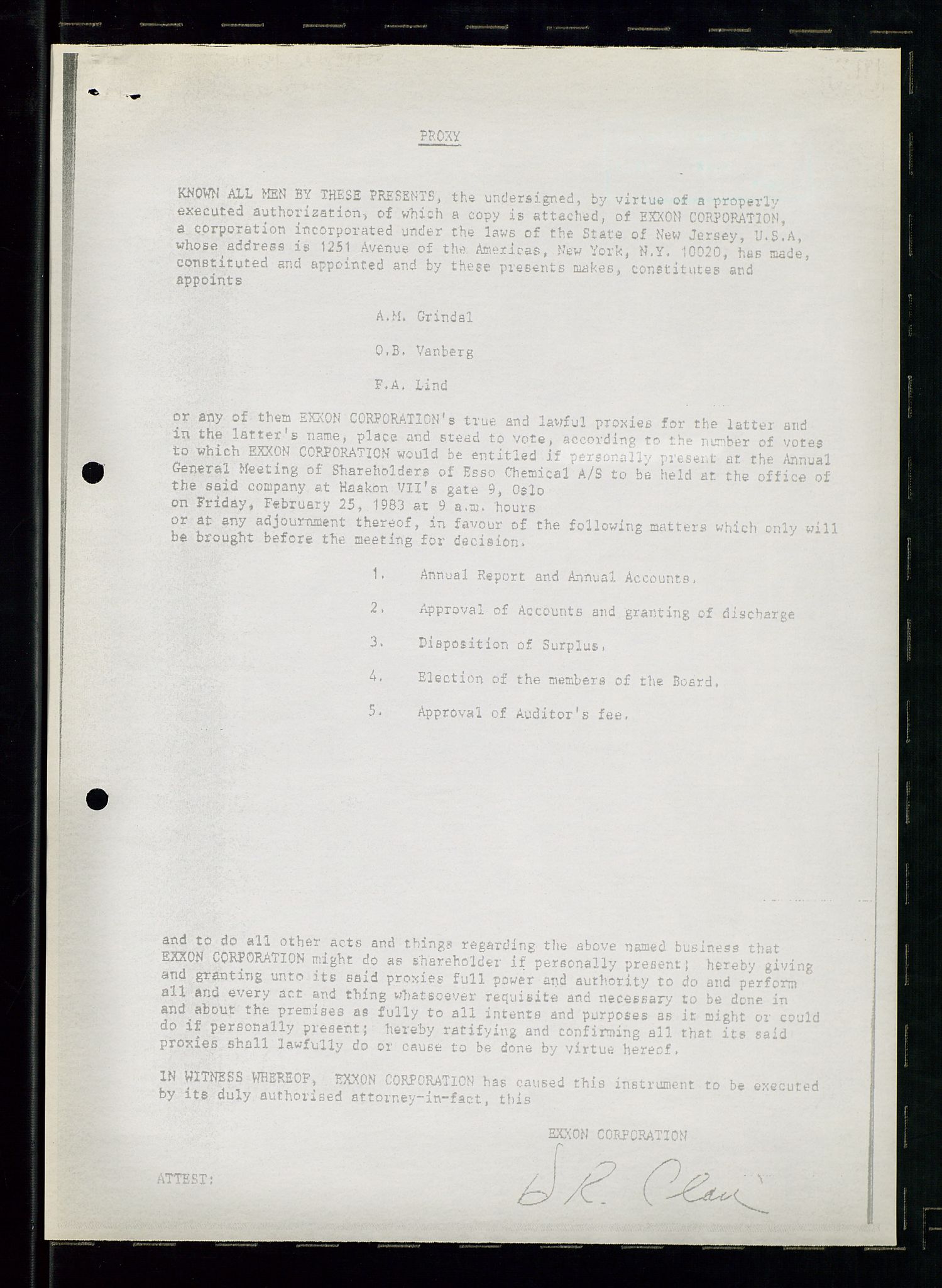 PA 1538 - Exxon Chemical Norge A/S, AV/SAST-A-101958/A/Aa/L0001/0004: Generalforsamlinger og styreprotokoller / Board meetings (styremøter), Generalforsamlinger, Shareholder meetings (aksjonærmøter), 1983-1984