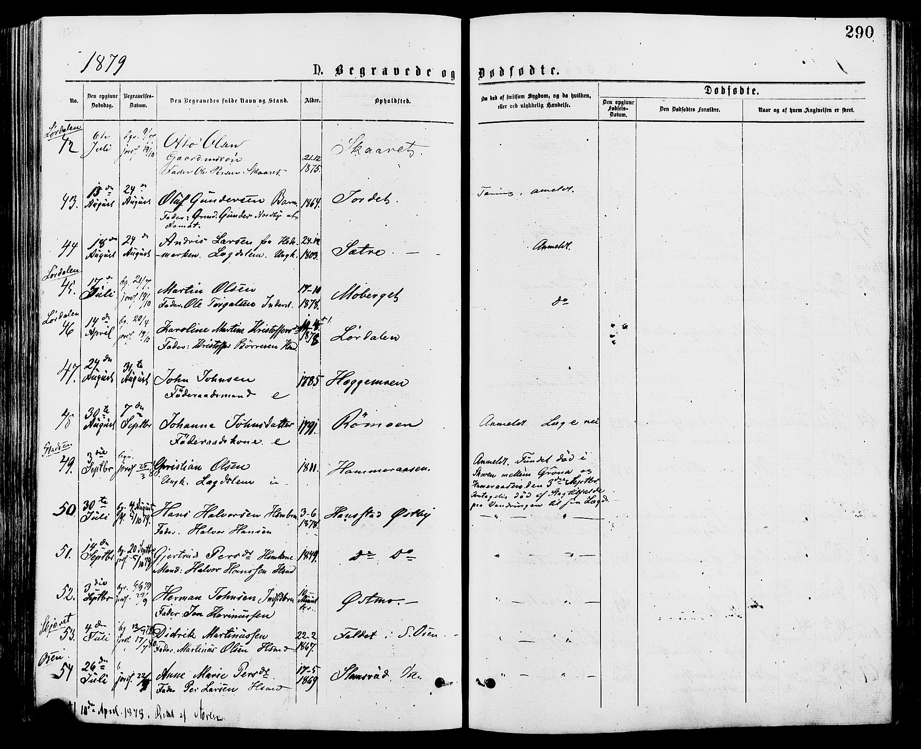 Trysil prestekontor, AV/SAH-PREST-046/H/Ha/Haa/L0007: Parish register (official) no. 7, 1874-1880, p. 290