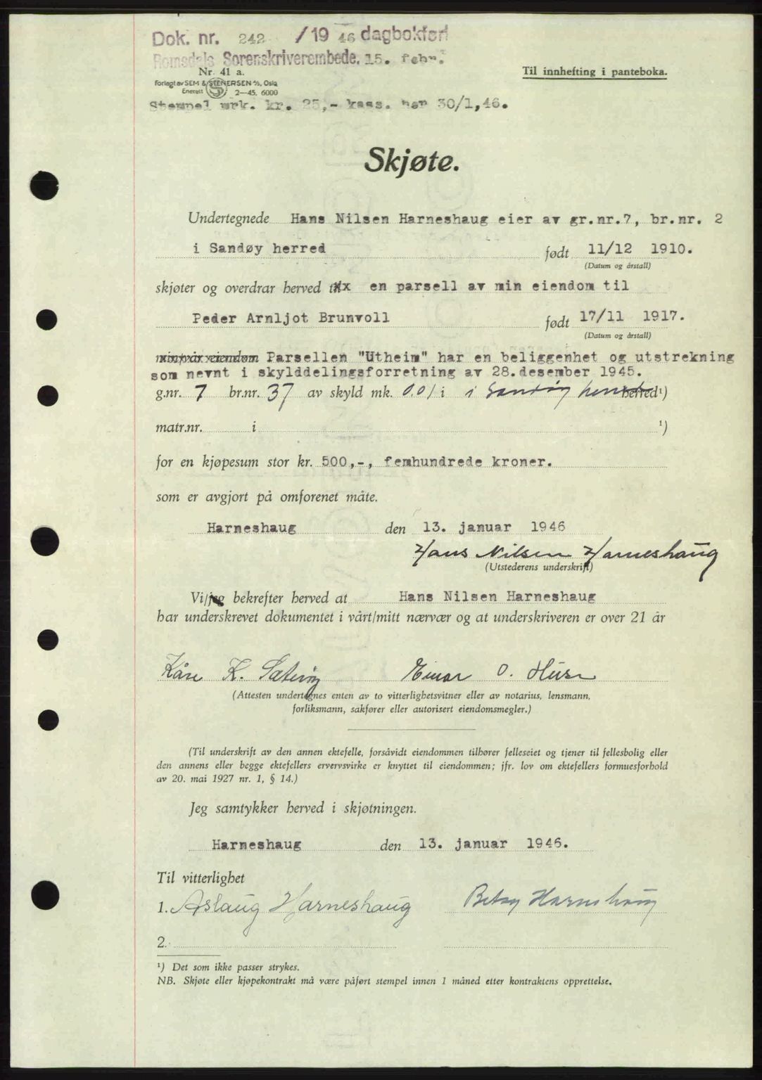 Romsdal sorenskriveri, SAT/A-4149/1/2/2C: Mortgage book no. A19, 1946-1946, Diary no: : 242/1946