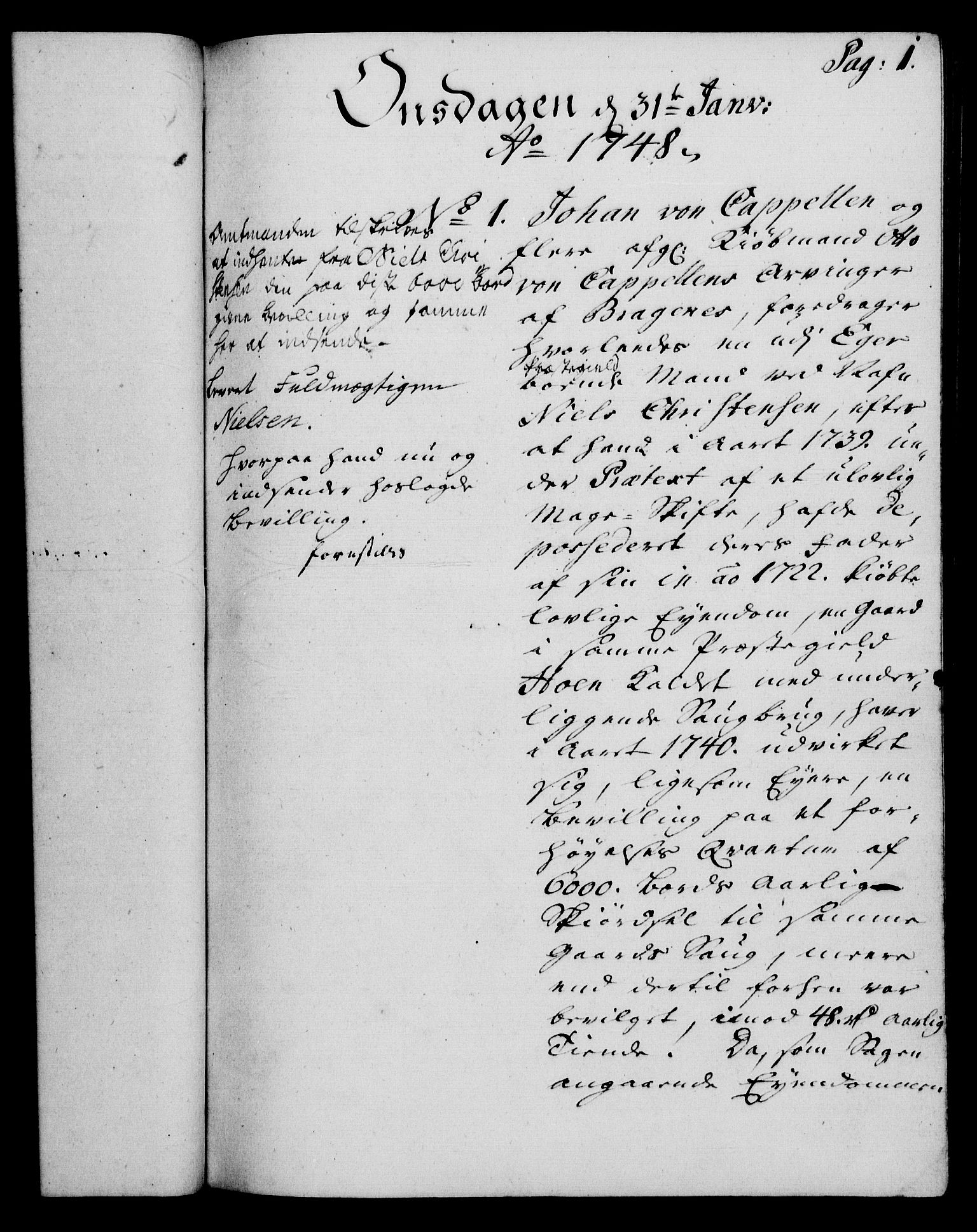 Rentekammeret, Kammerkanselliet, RA/EA-3111/G/Gh/Gha/L0029: Norsk ekstraktmemorialprotokoll (merket RK 53.74), 1748-1749, p. 1