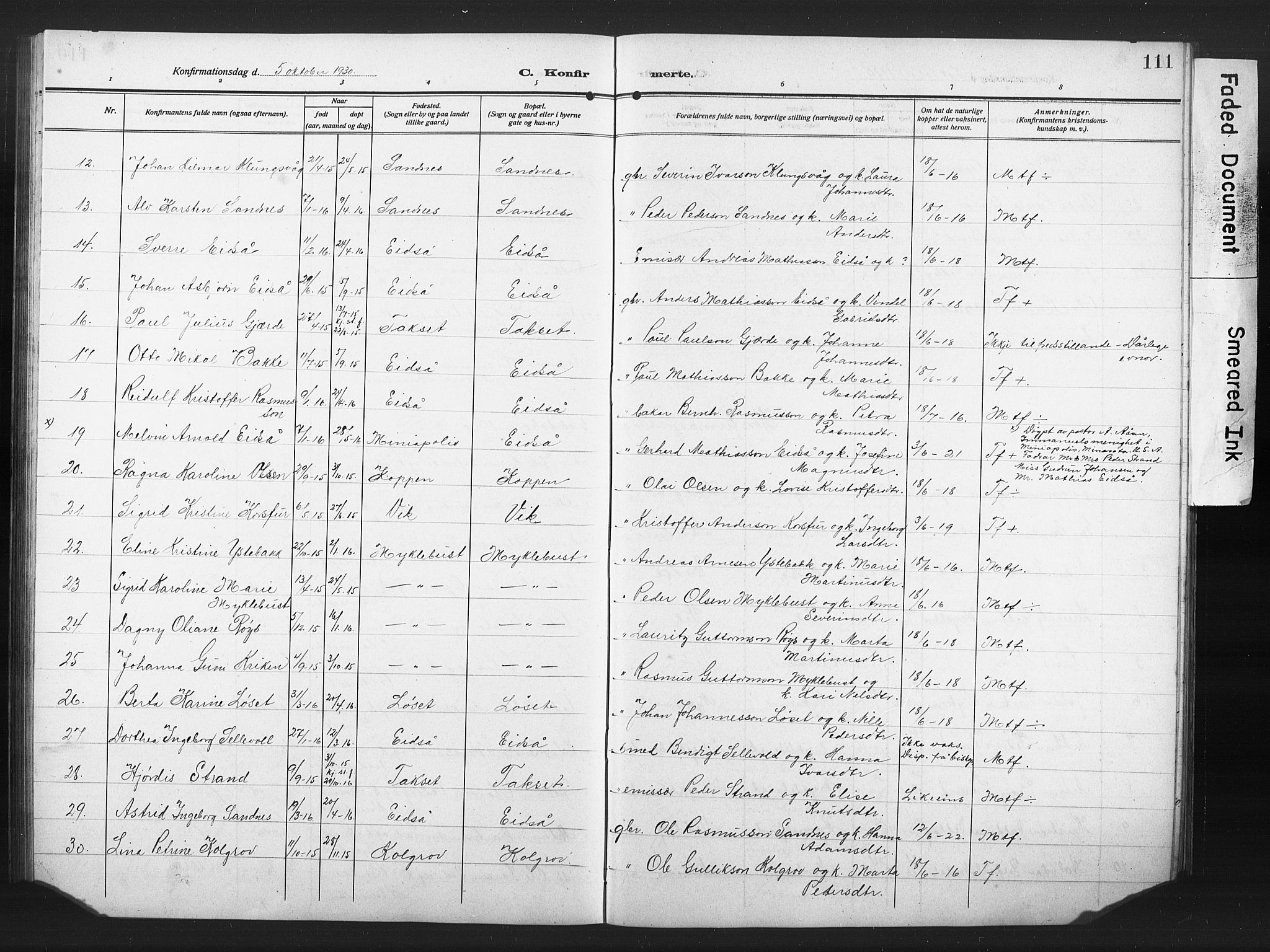 Ministerialprotokoller, klokkerbøker og fødselsregistre - Møre og Romsdal, AV/SAT-A-1454/502/L0028: Parish register (copy) no. 502C02, 1909-1932, p. 111