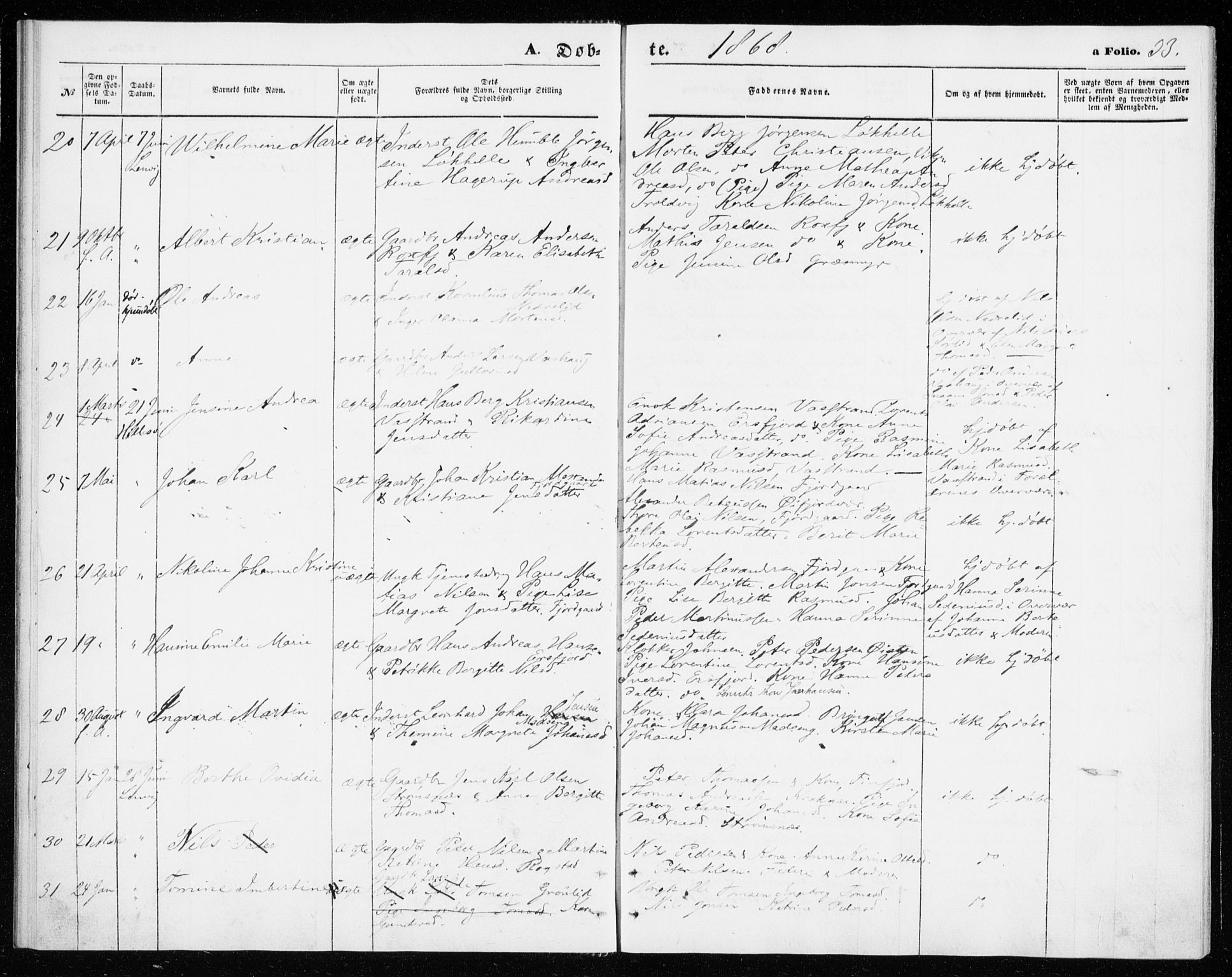 Lenvik sokneprestembete, SATØ/S-1310/H/Ha/Haa/L0009kirke: Parish register (official) no. 9, 1866-1873, p. 33