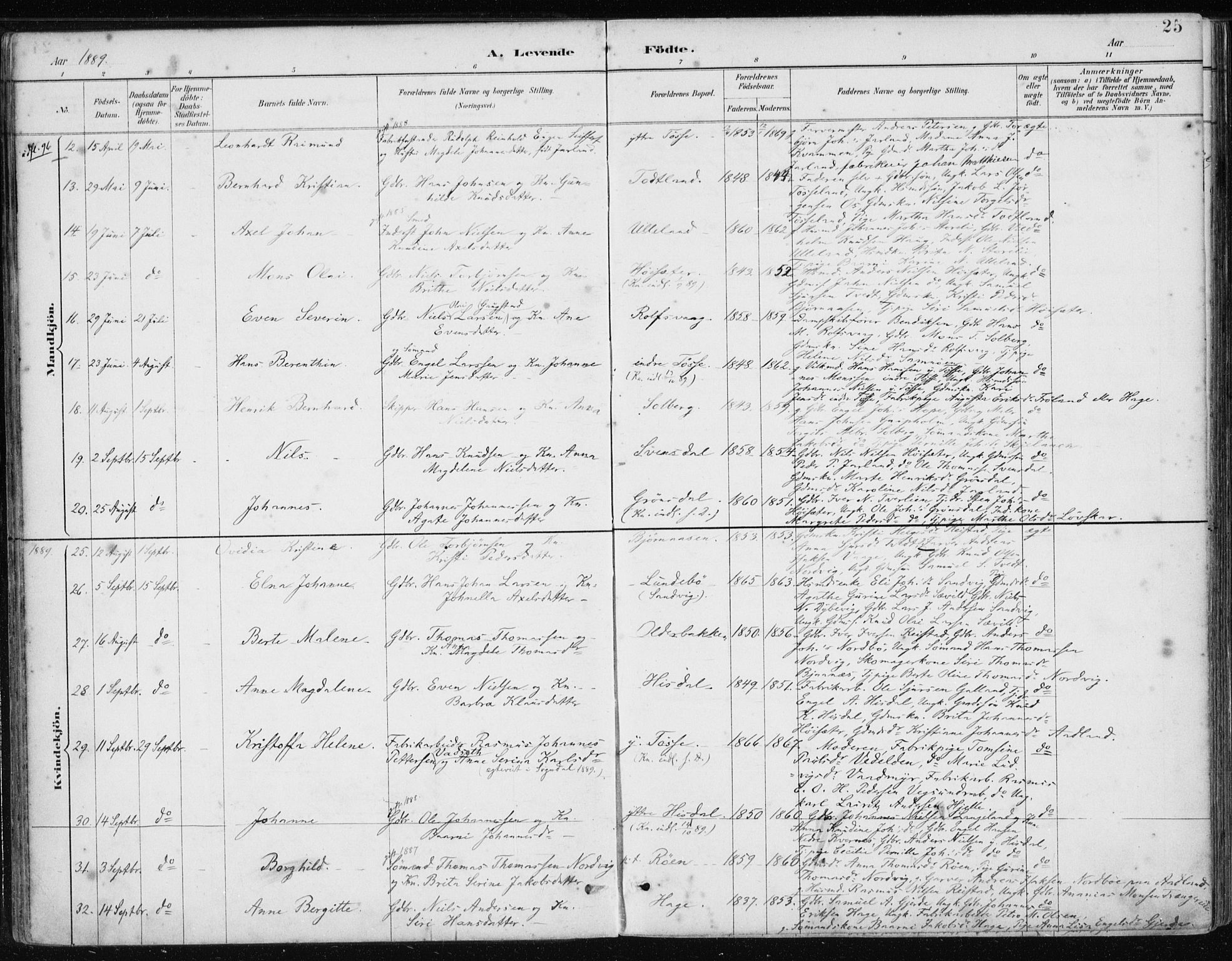 Samnanger Sokneprestembete, AV/SAB-A-77501/H/Haa: Parish register (official) no. A 1, 1885-1901, p. 25