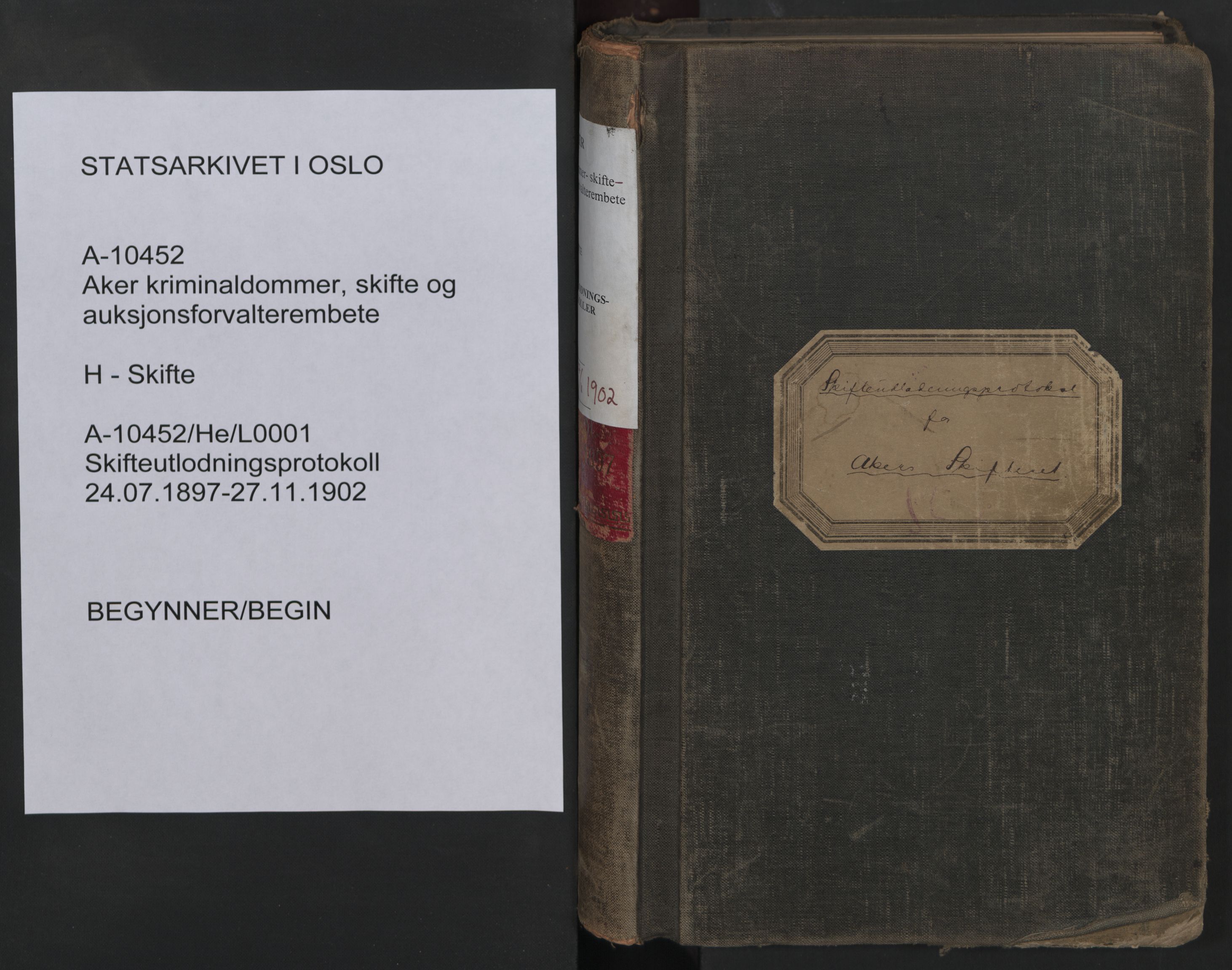 Aker kriminaldommer, skifte- og auksjonsforvalterembete, SAO/A-10452/H/He/L0001: Utlodningsprotokoll, 1897-1902