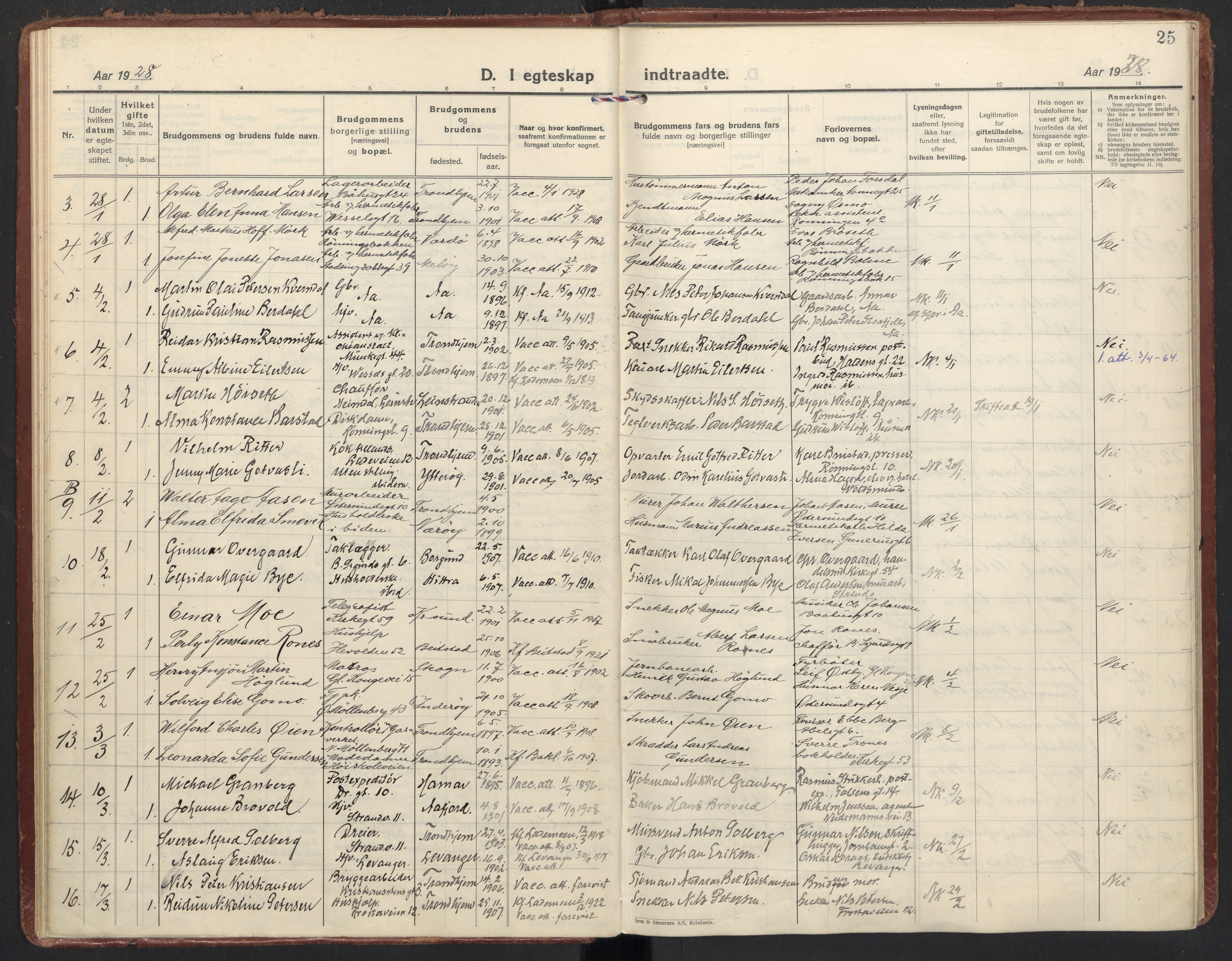 Ministerialprotokoller, klokkerbøker og fødselsregistre - Sør-Trøndelag, SAT/A-1456/605/L0249: Parish register (official) no. 605A11, 1925-1936, p. 25