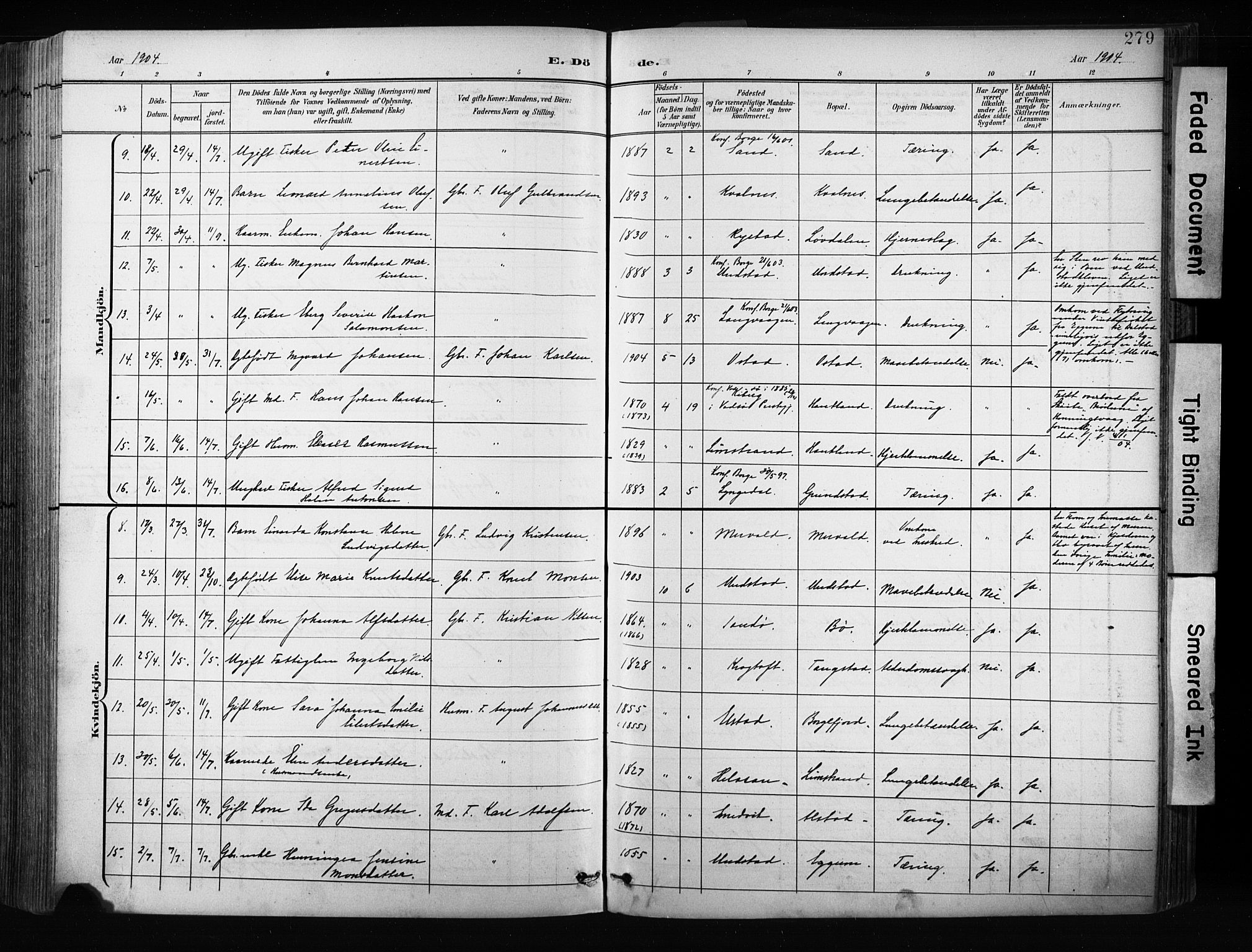 Ministerialprotokoller, klokkerbøker og fødselsregistre - Nordland, AV/SAT-A-1459/880/L1134: Parish register (official) no. 880A08, 1899-1908, p. 279