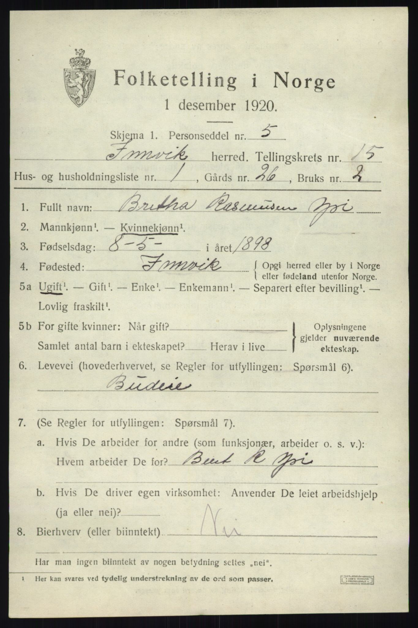 SAB, 1920 census for Innvik, 1920, p. 6121